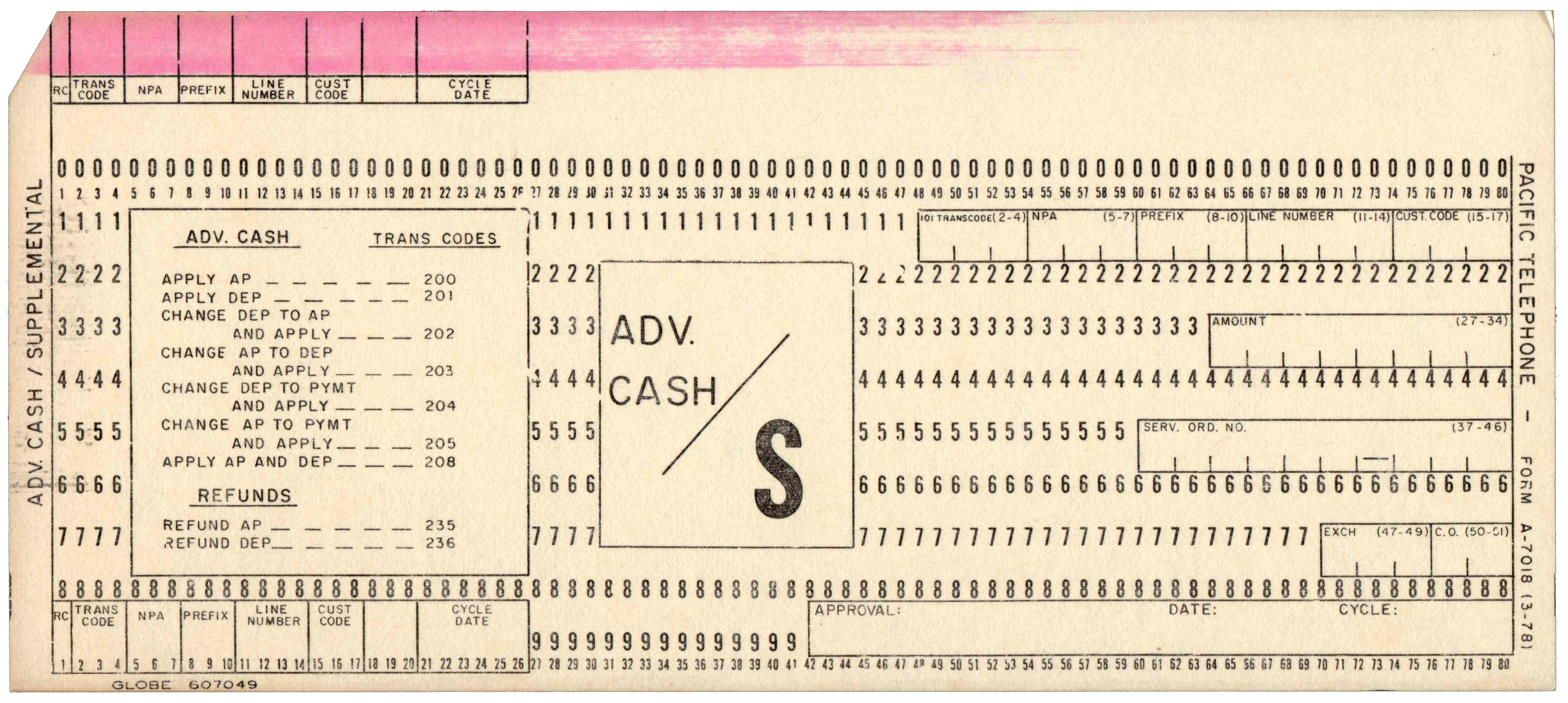 Front of an unpunched card