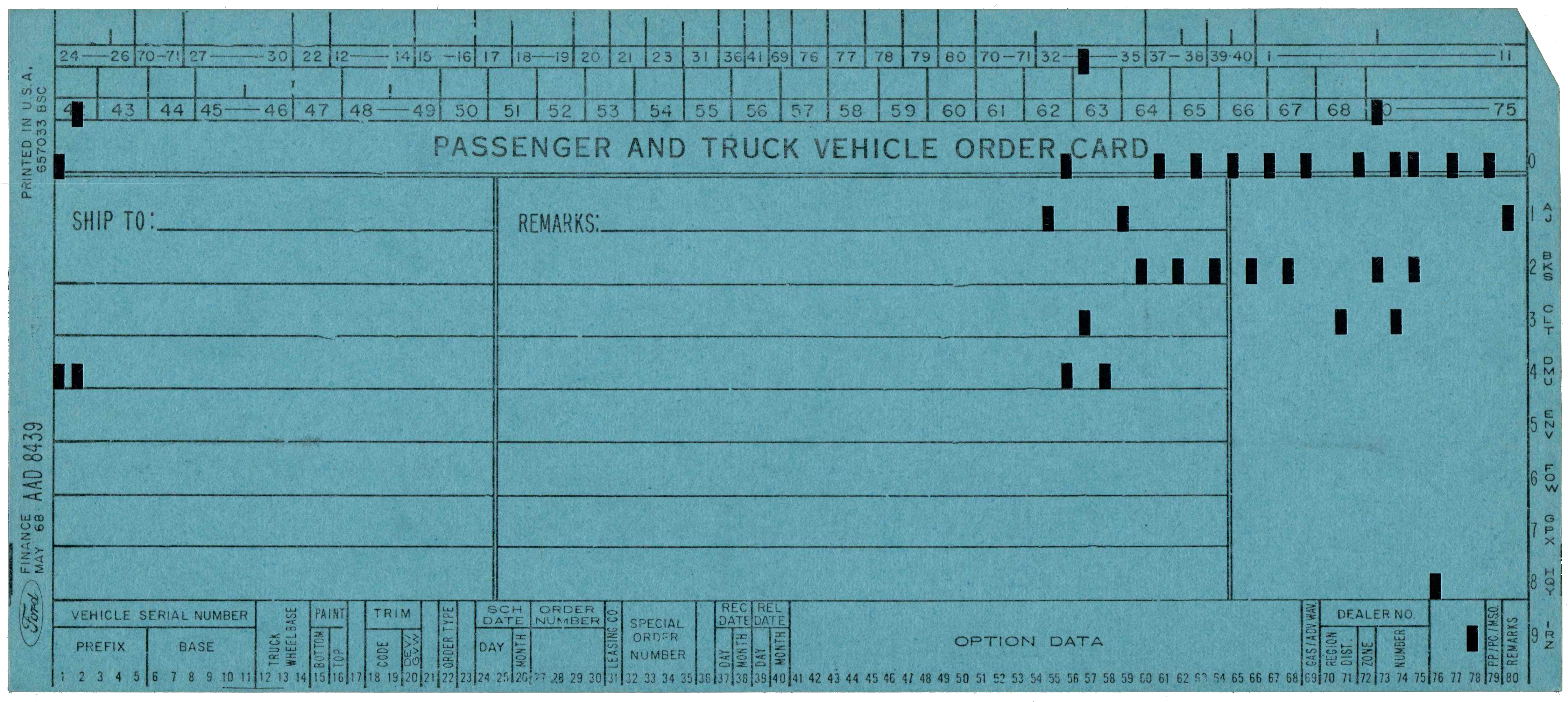 Front of a punched card