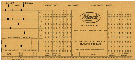 Mack Allentown Plant - Employee Attendance Record