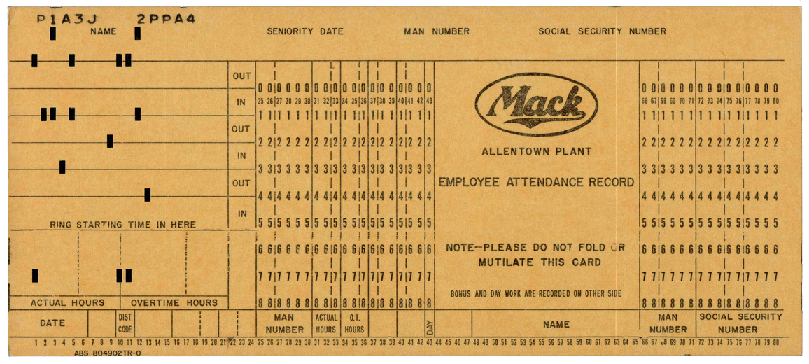 Mack Allentown Plant - Employee Attendance Record
