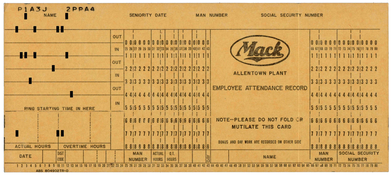 Front of a punched card