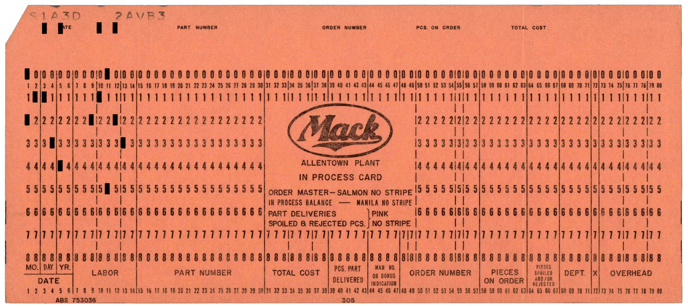 Front of a punched card