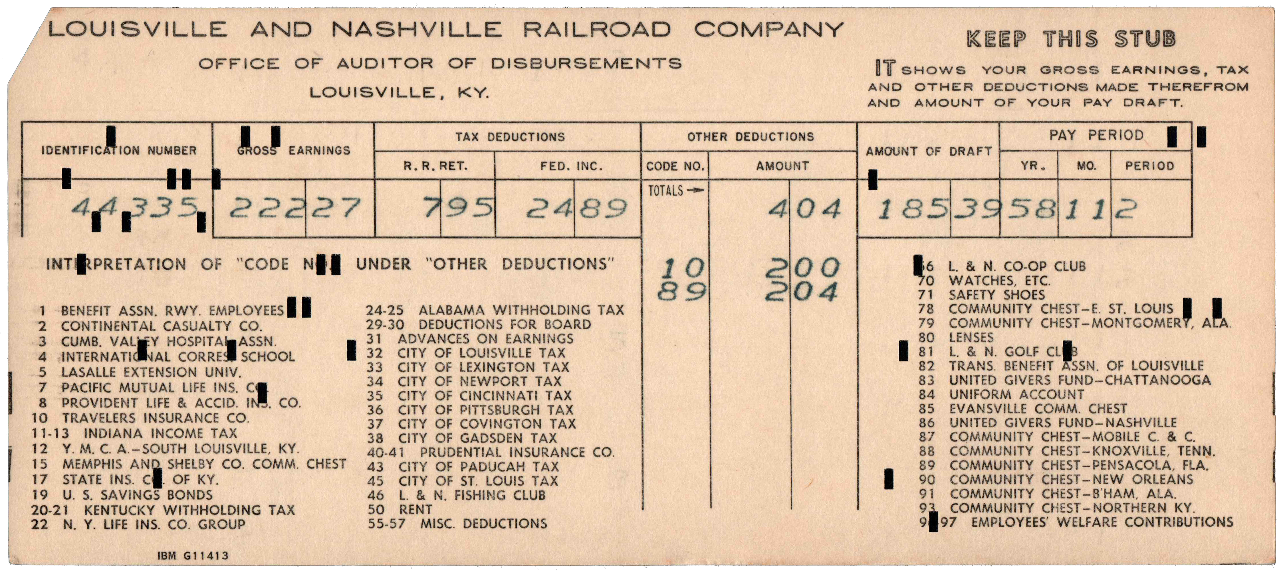 Front of a punched card