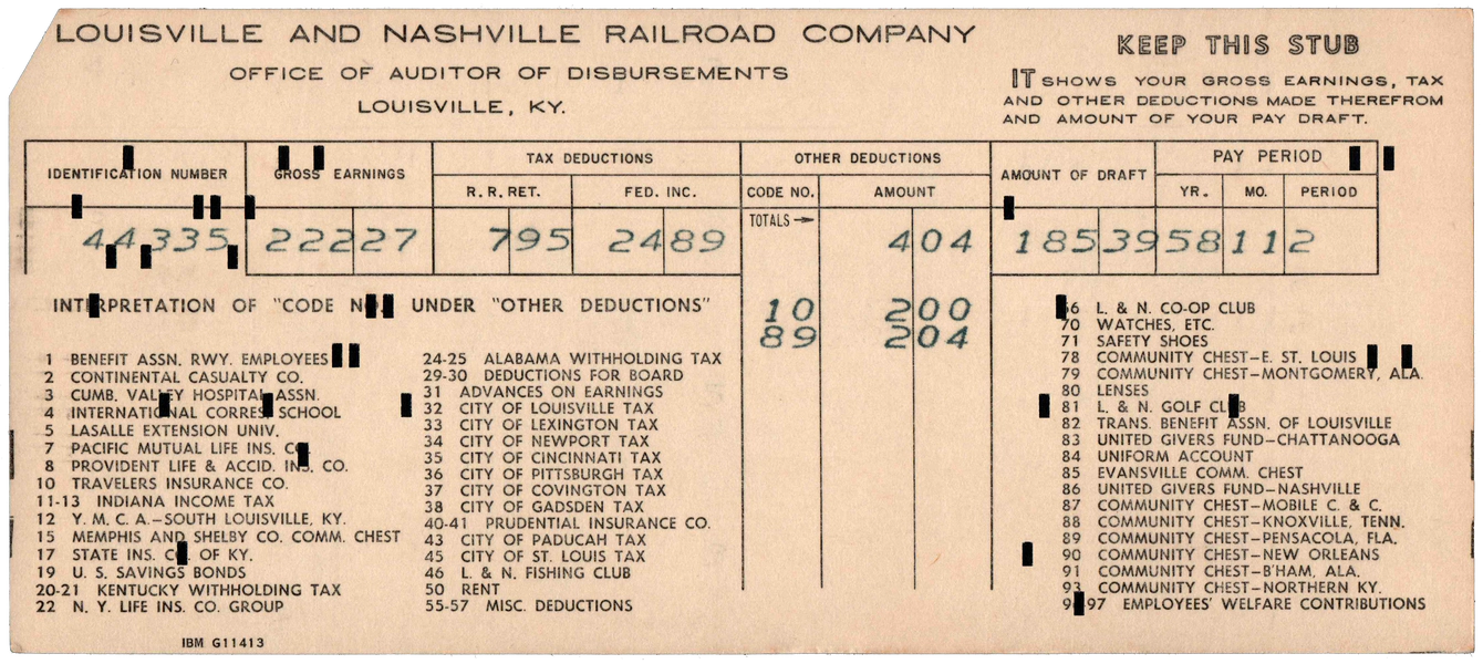 Front of a punched card