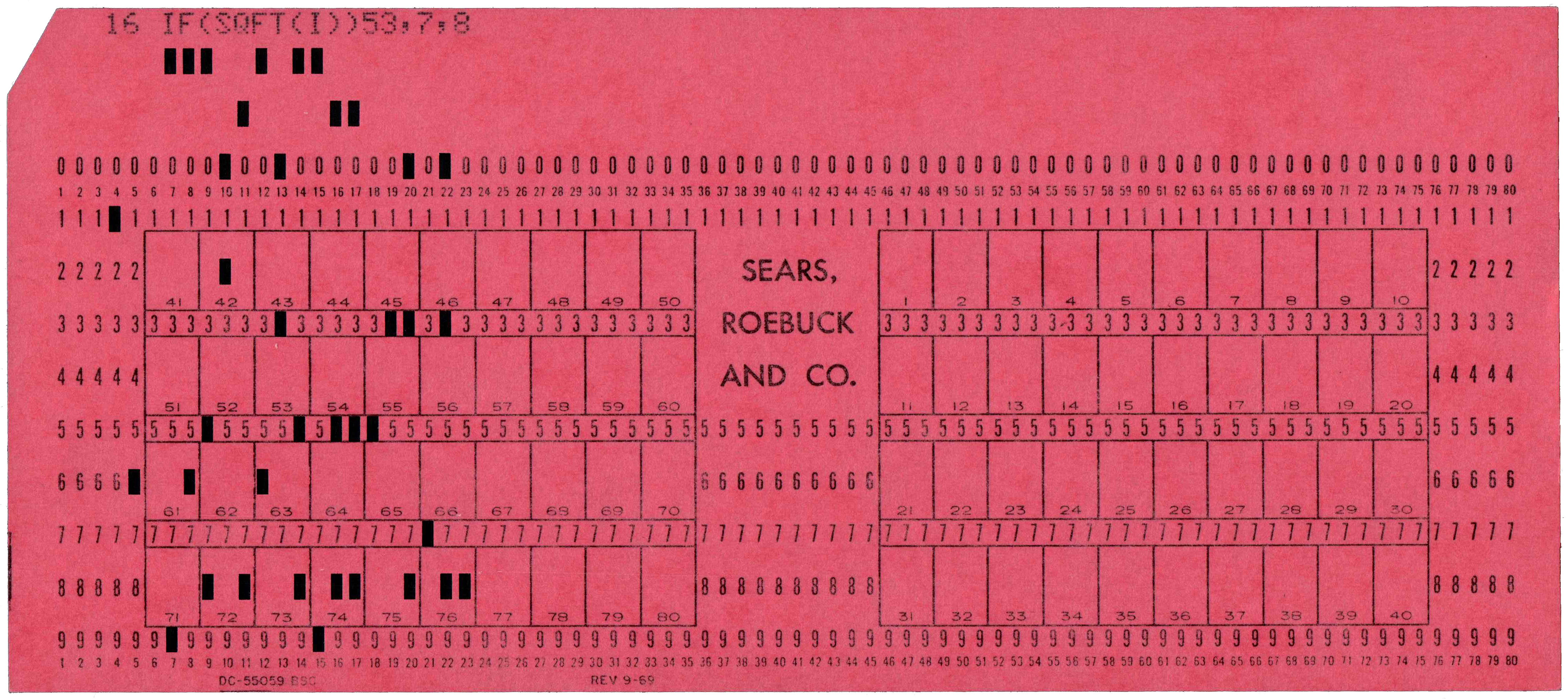 Front of a punched card