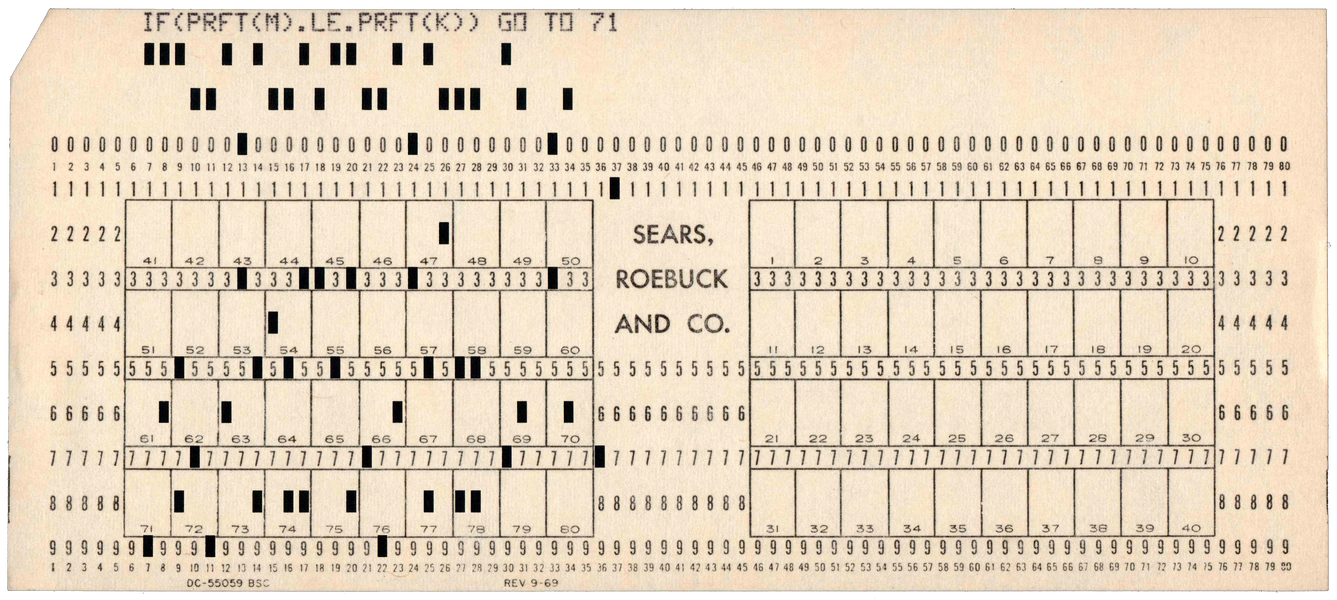 Front of a punched card