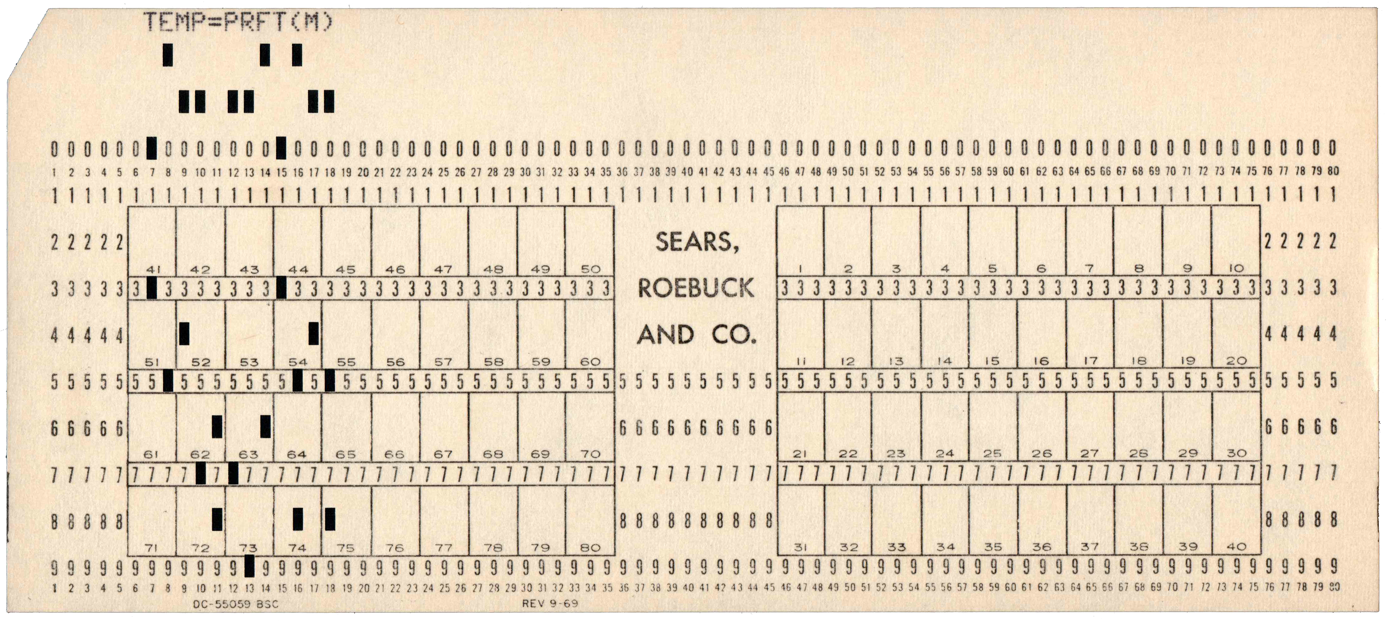 Front of a punched card