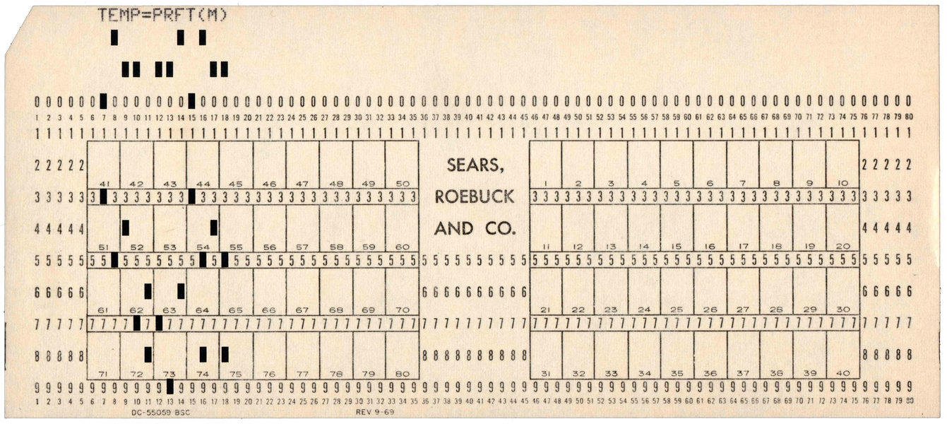 Front of a punched card