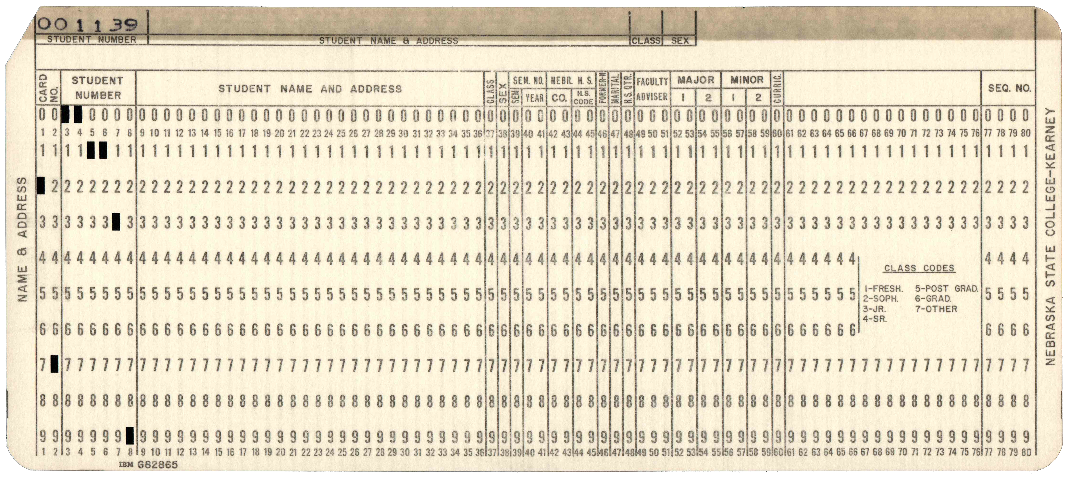 Front of a punched card