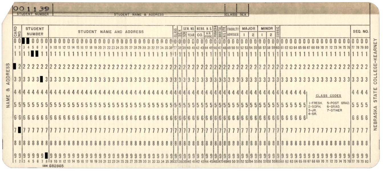 Front of a punched card