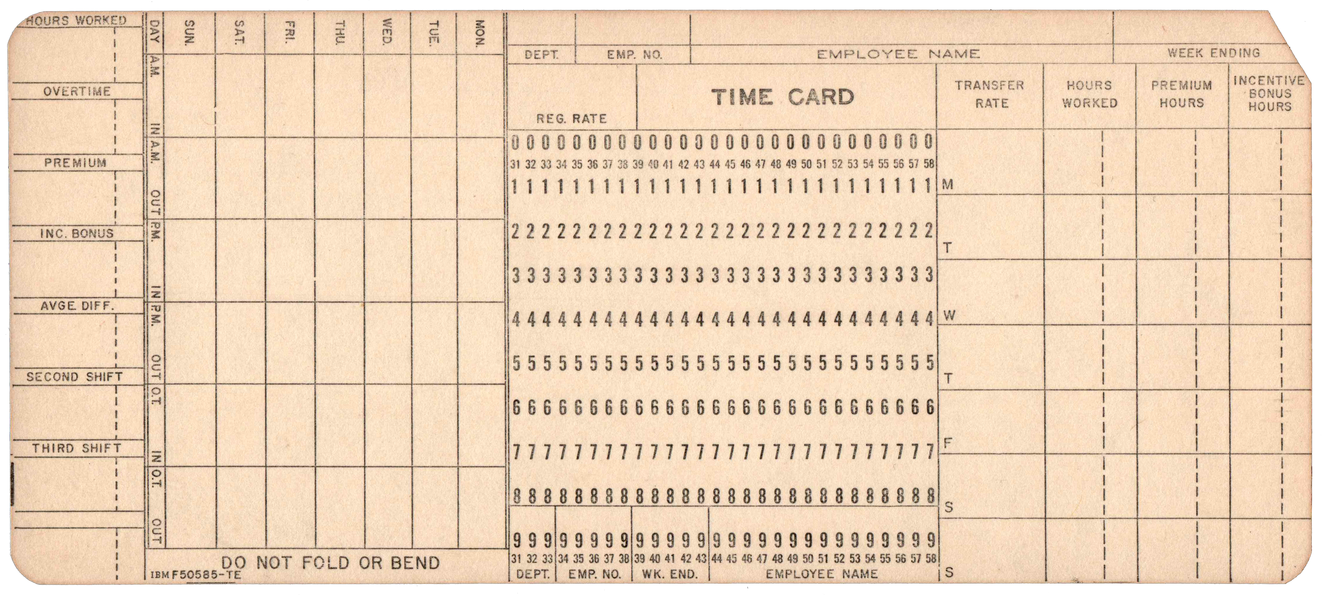 Front of an unpunched card