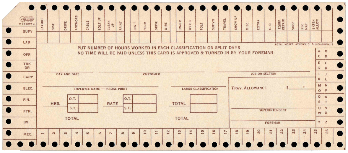 McBee Keysort - Payroll Time Card