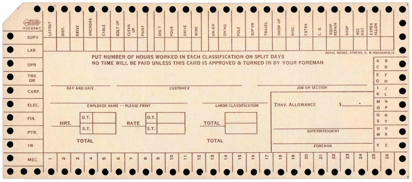 Front of an unpunched card