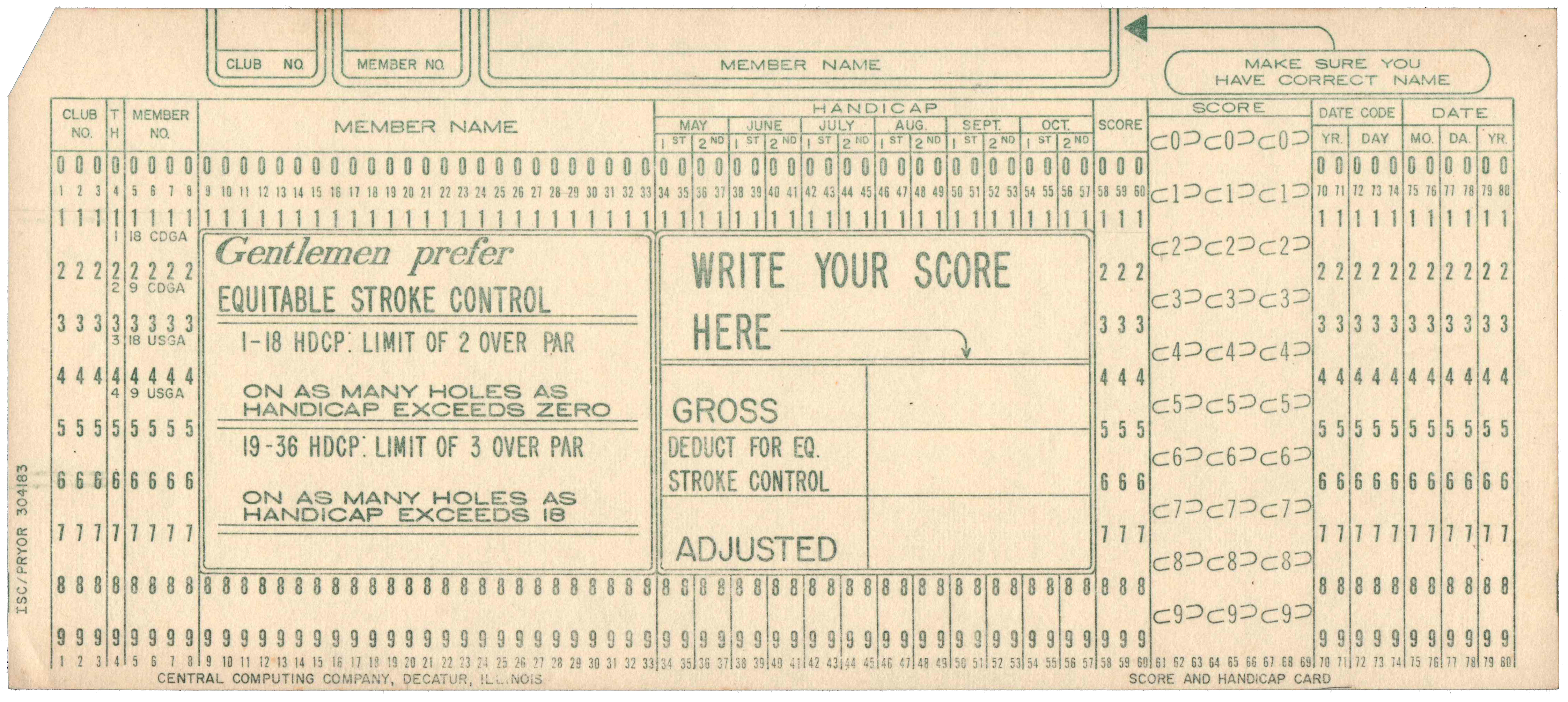 Front of a punched card