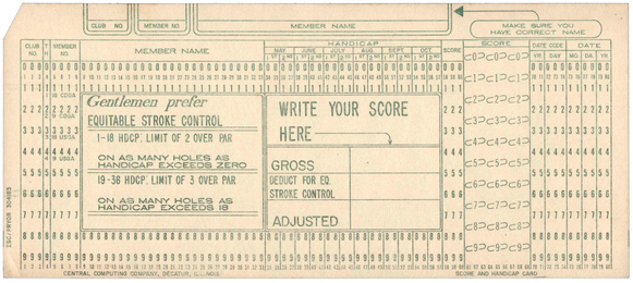 Golf Score and Handicap Record Card