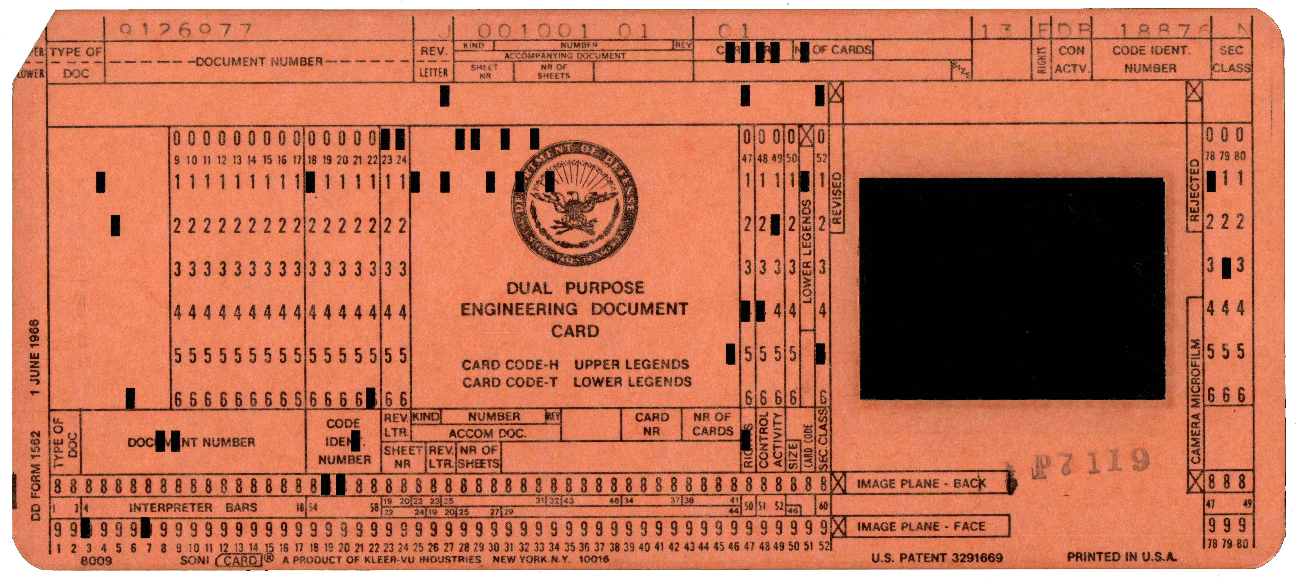 Front of punched card