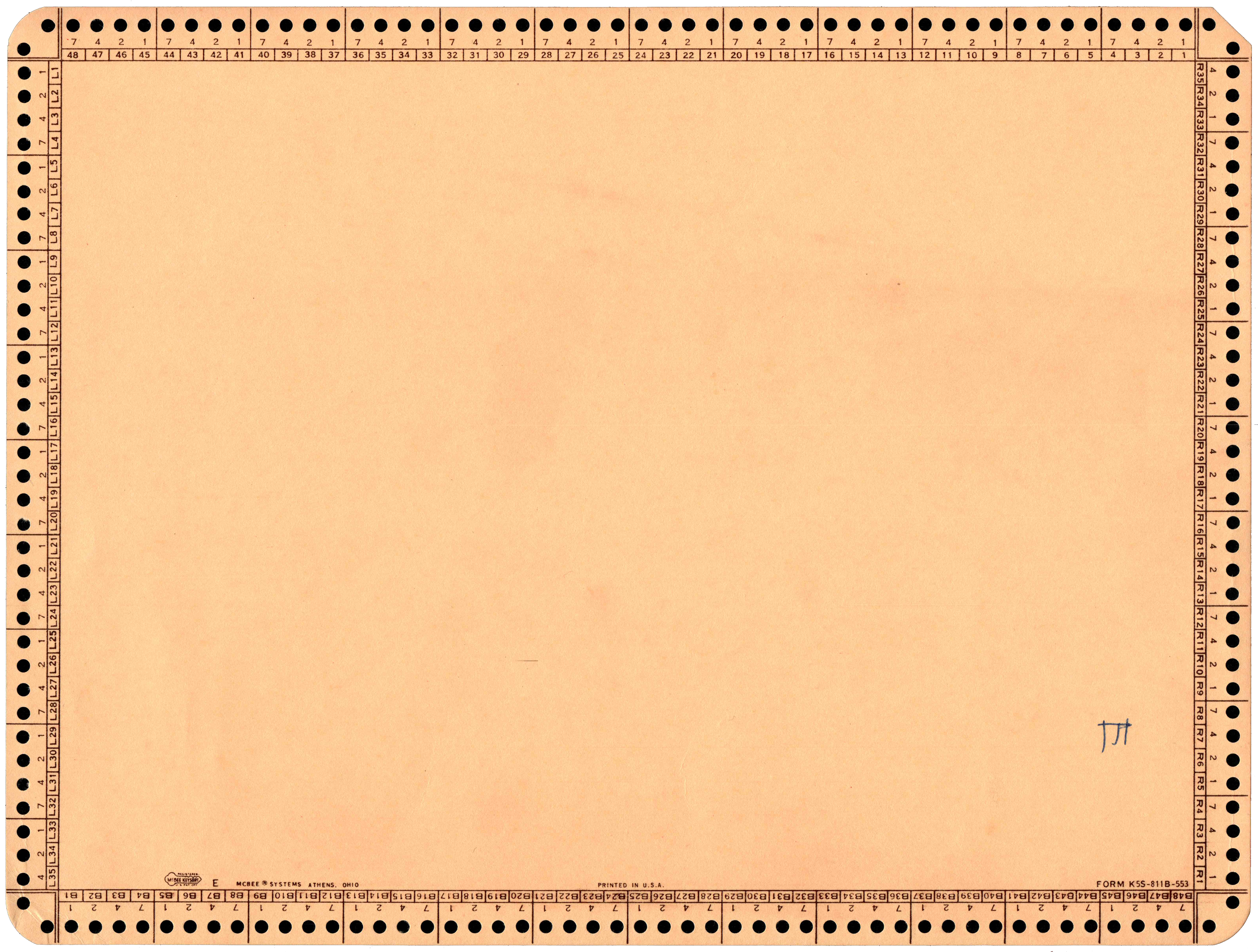 Front of an unpunched card