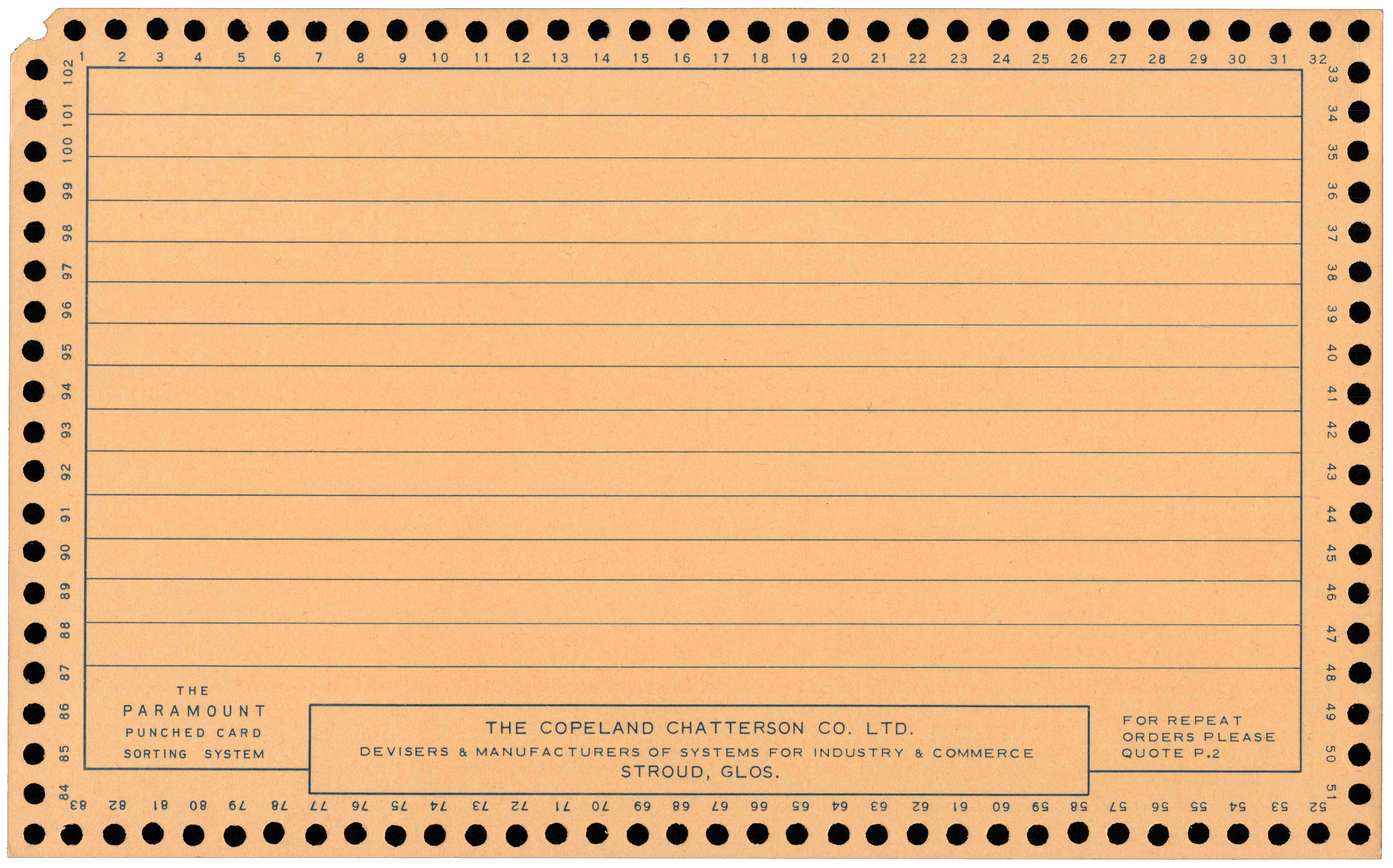 Front of an unpunched card