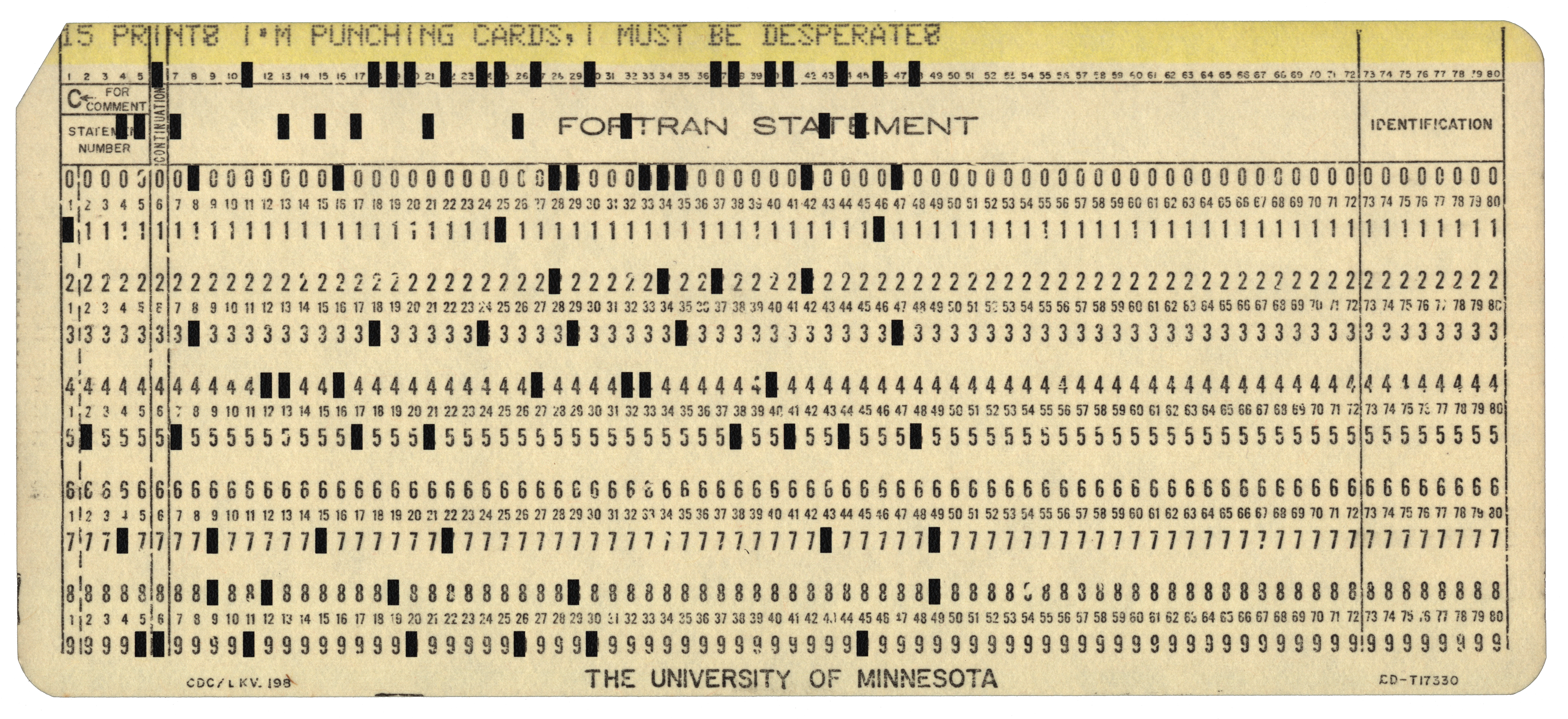 Front of the punched card