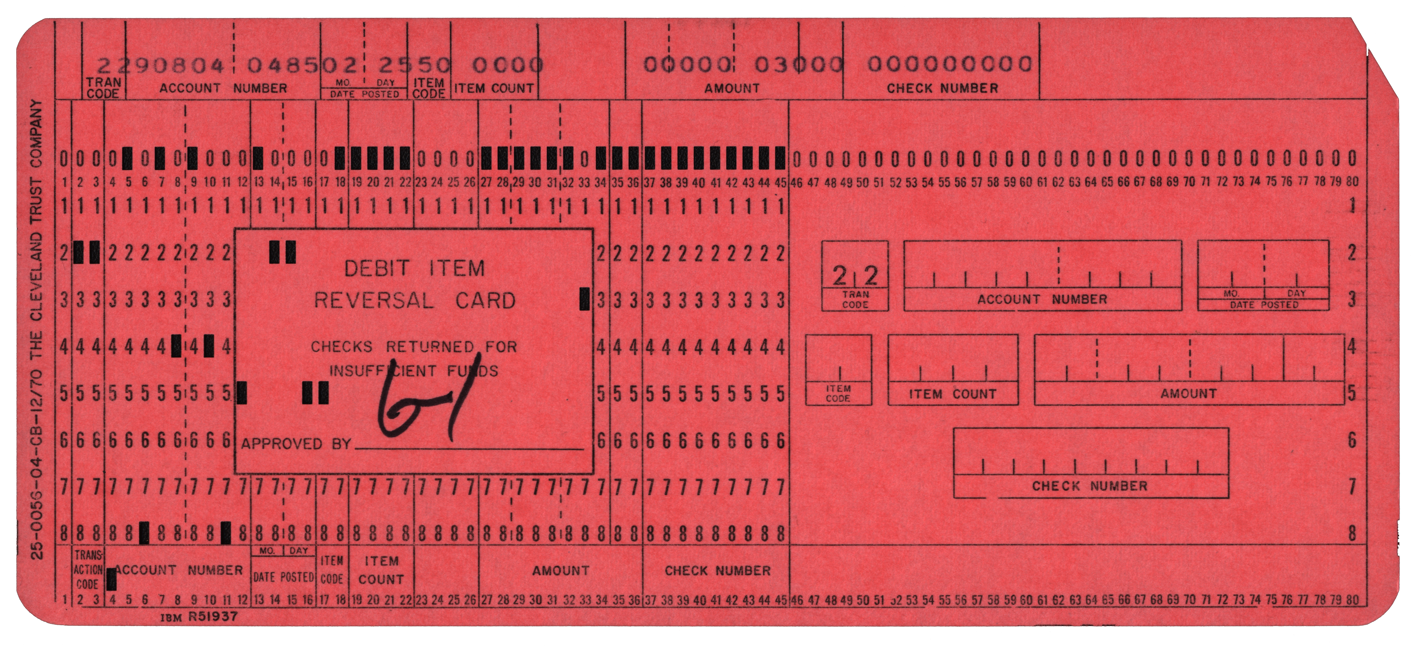 Front of a punched card