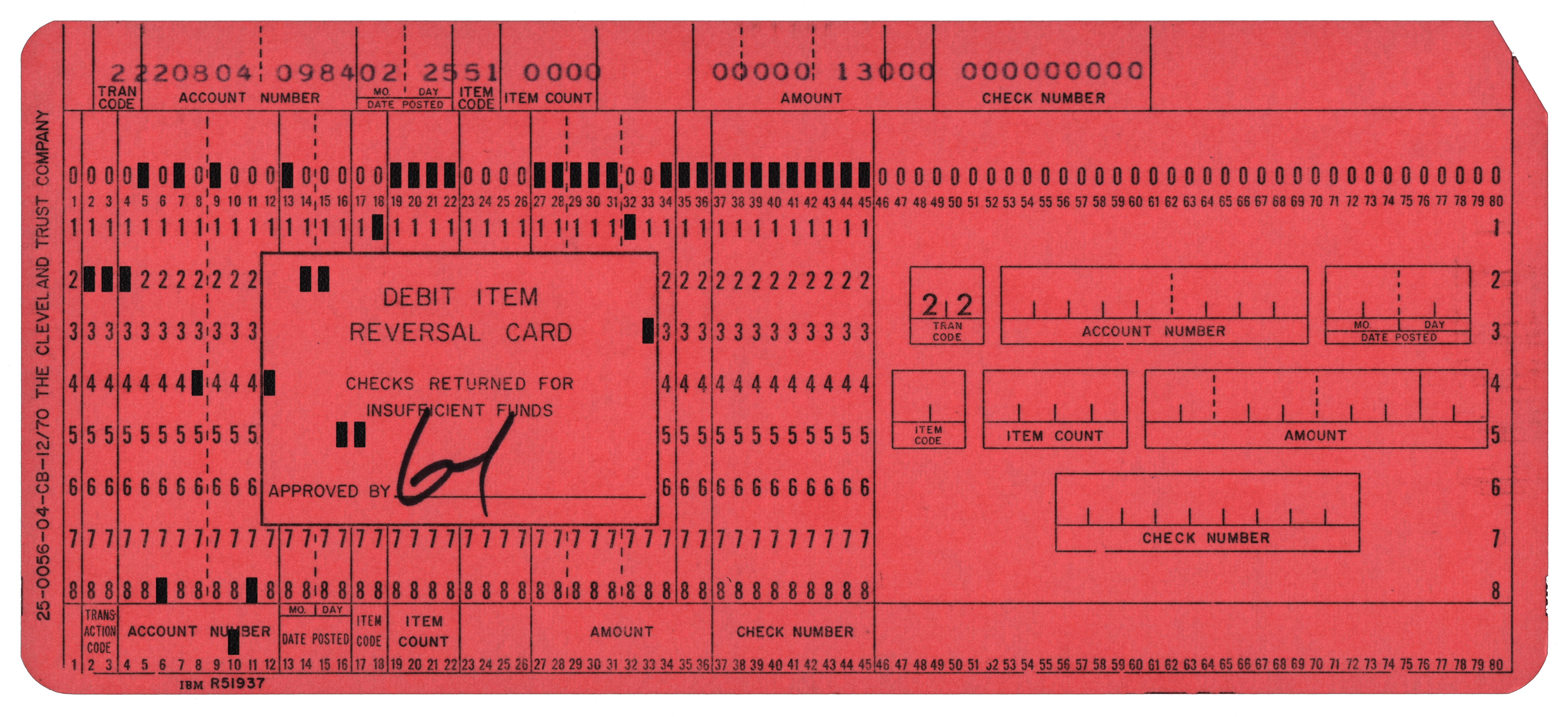 Front of a punched card