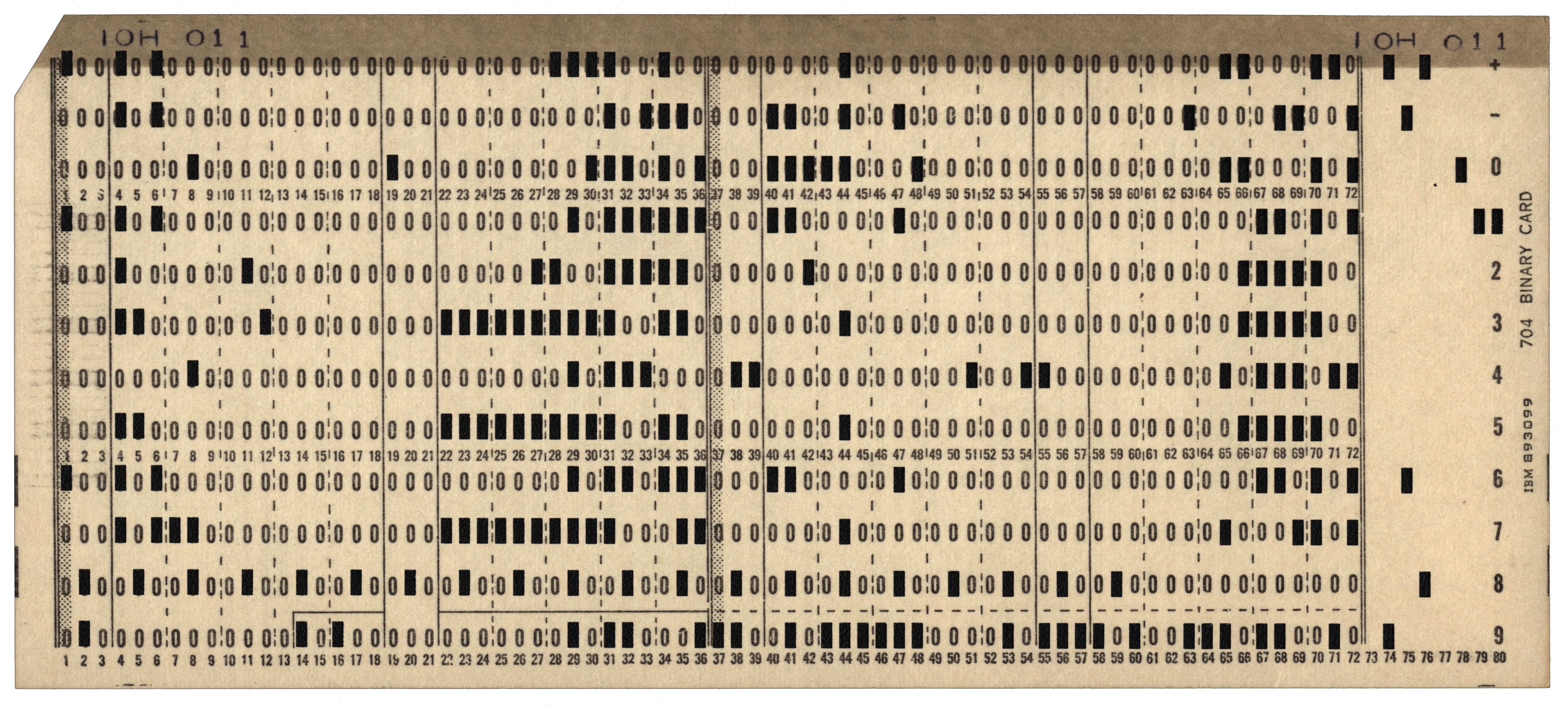 Front of a punched card