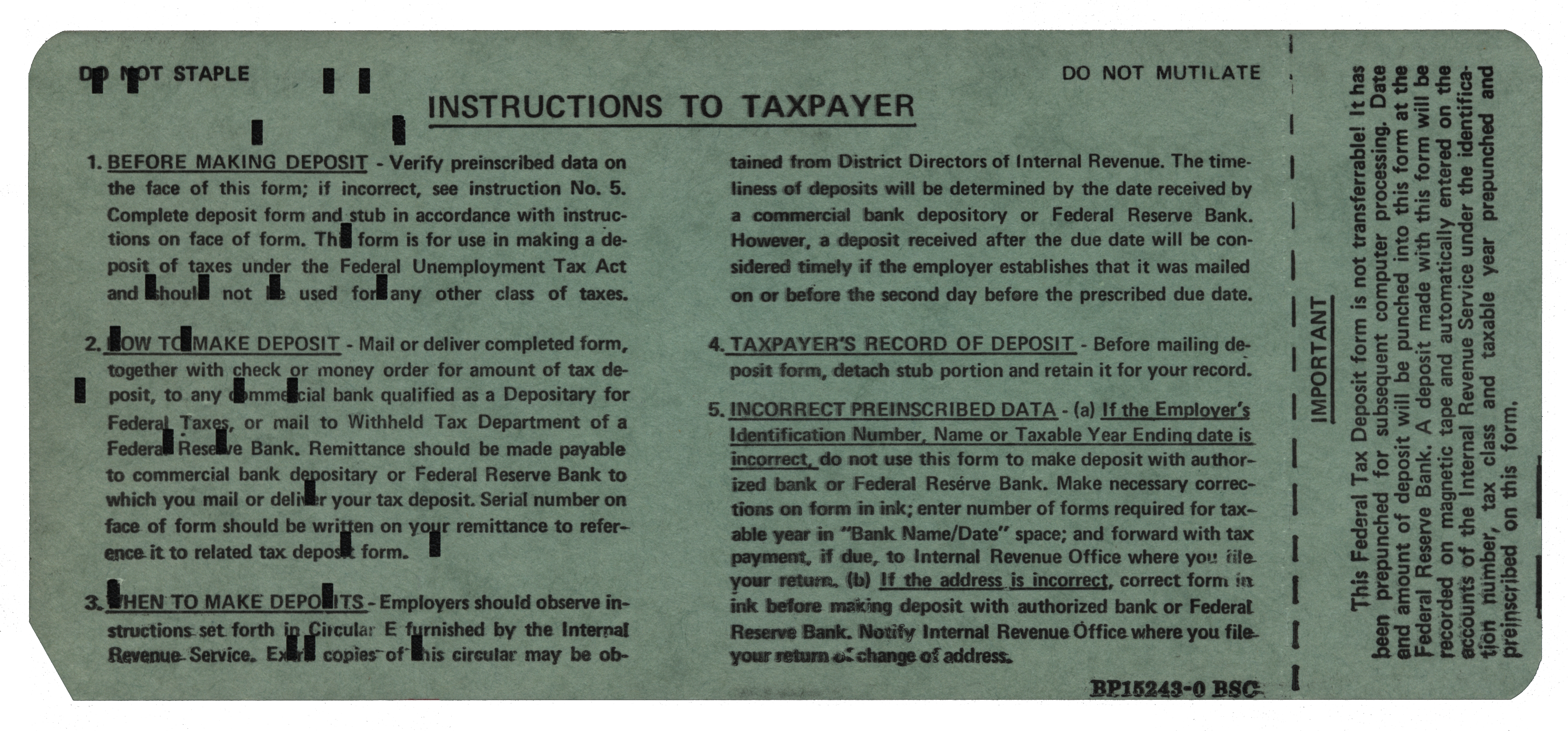 Back of the punched card