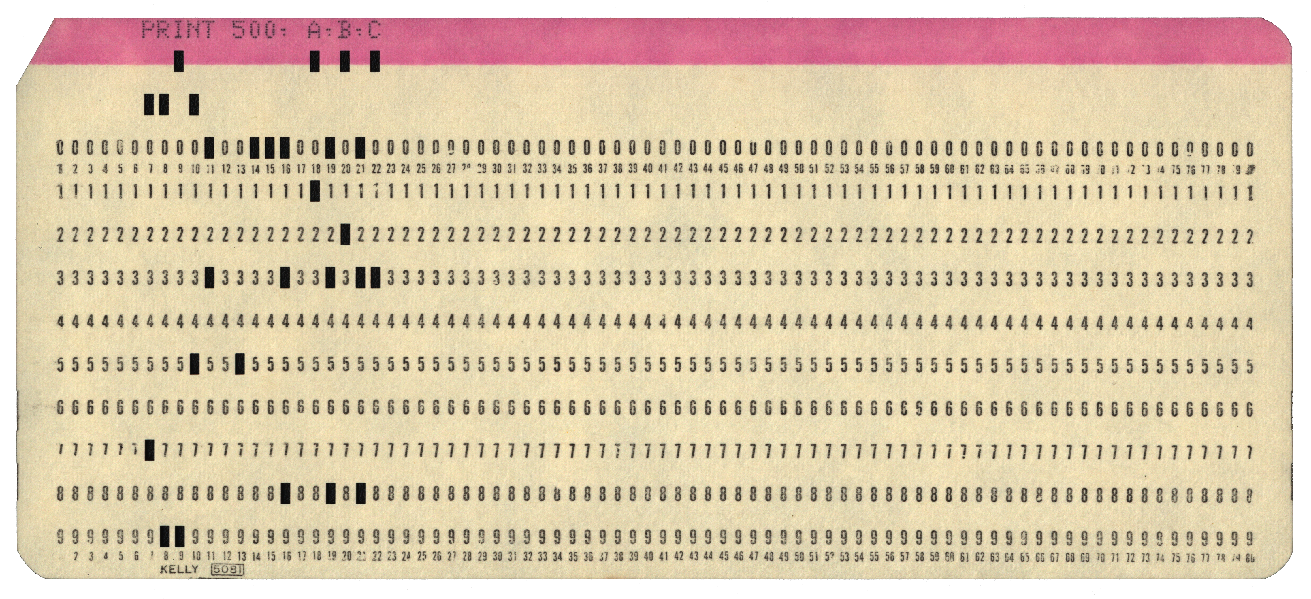 Front of a punched card