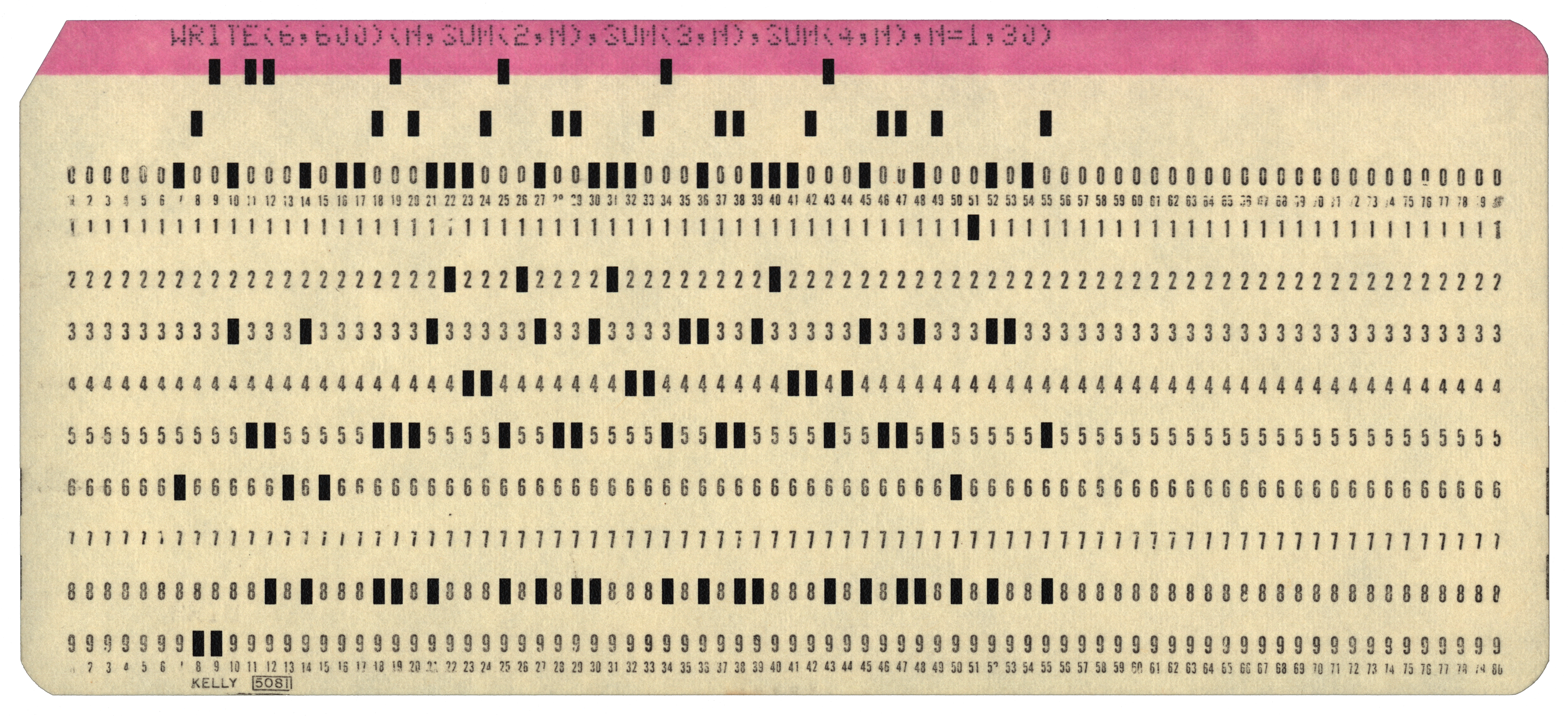 Front of a punched card