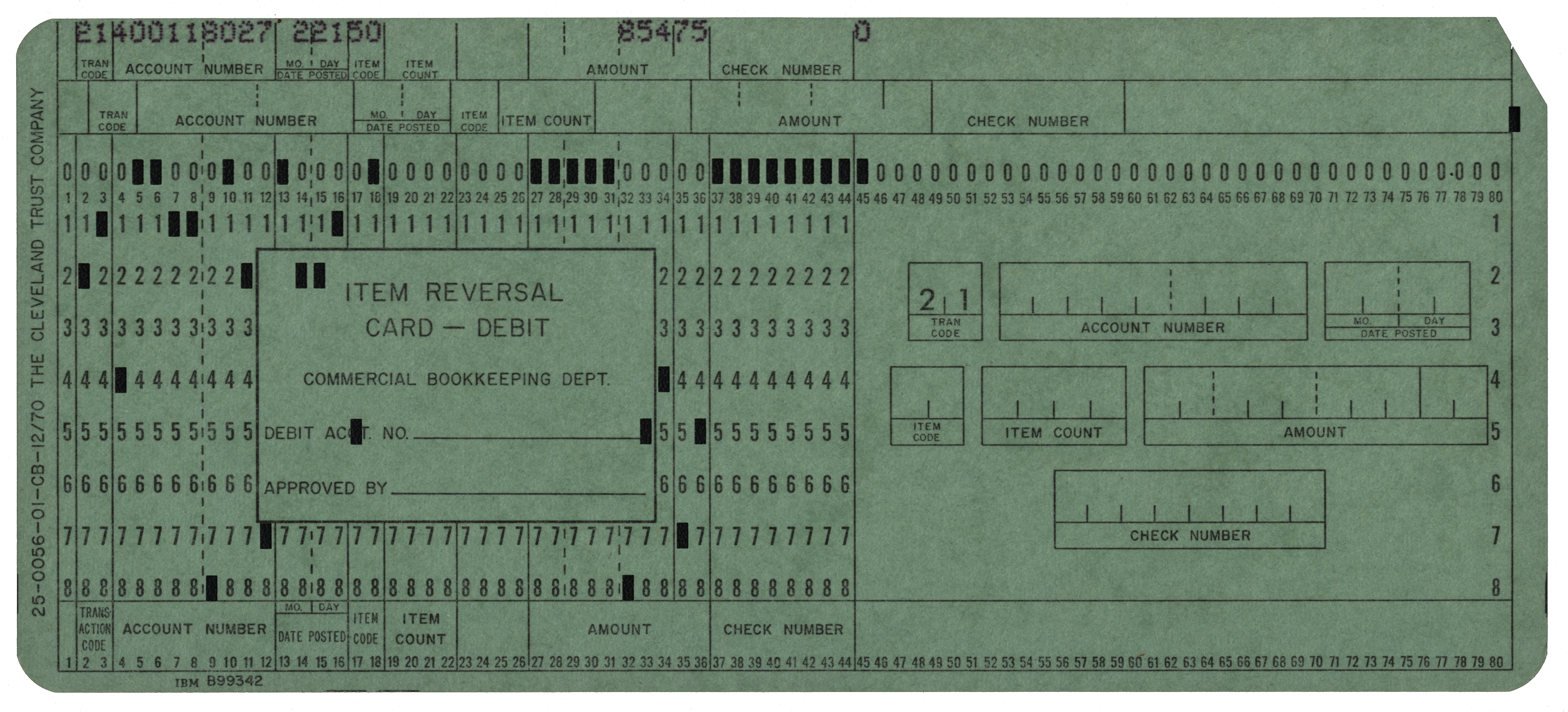 Front of a punched card