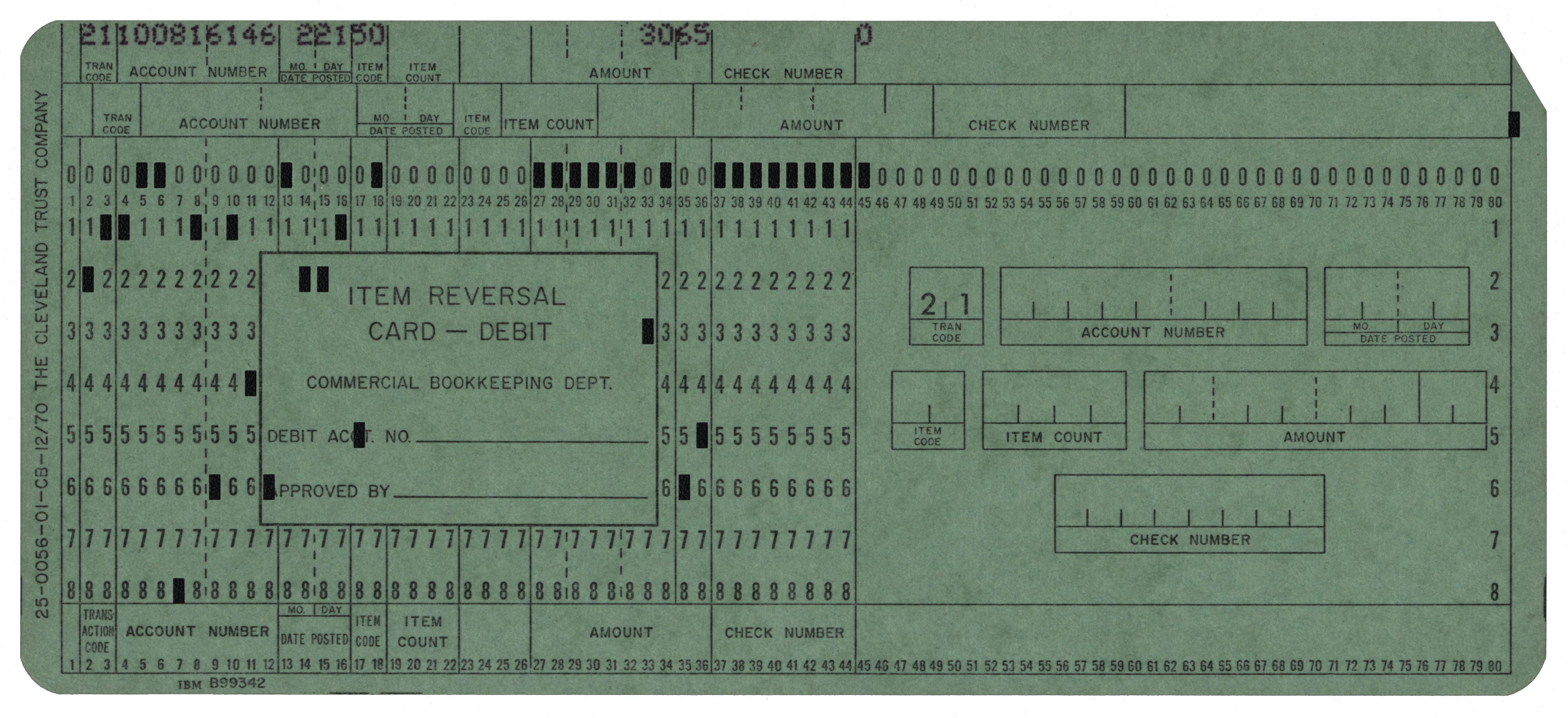 Front of a punched card