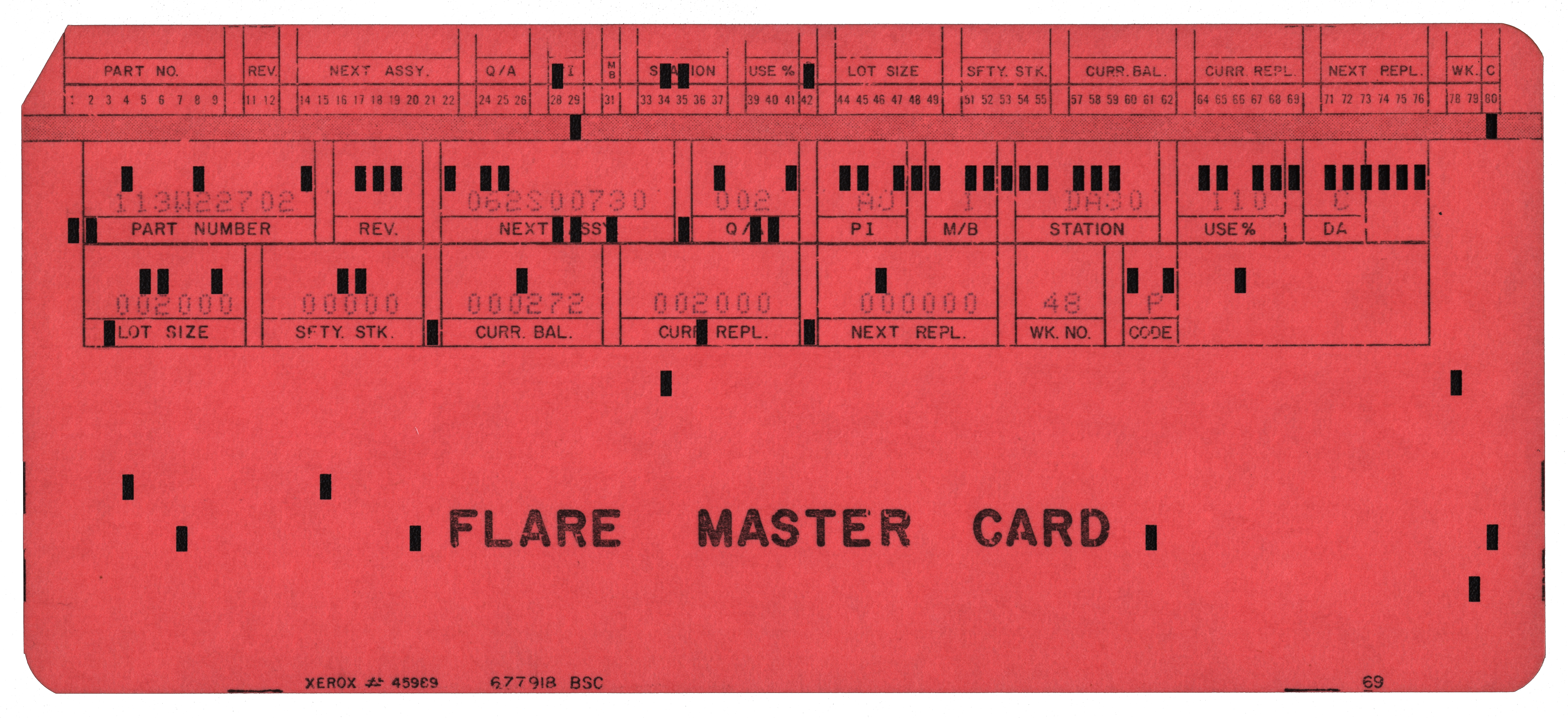 Front of a punched card