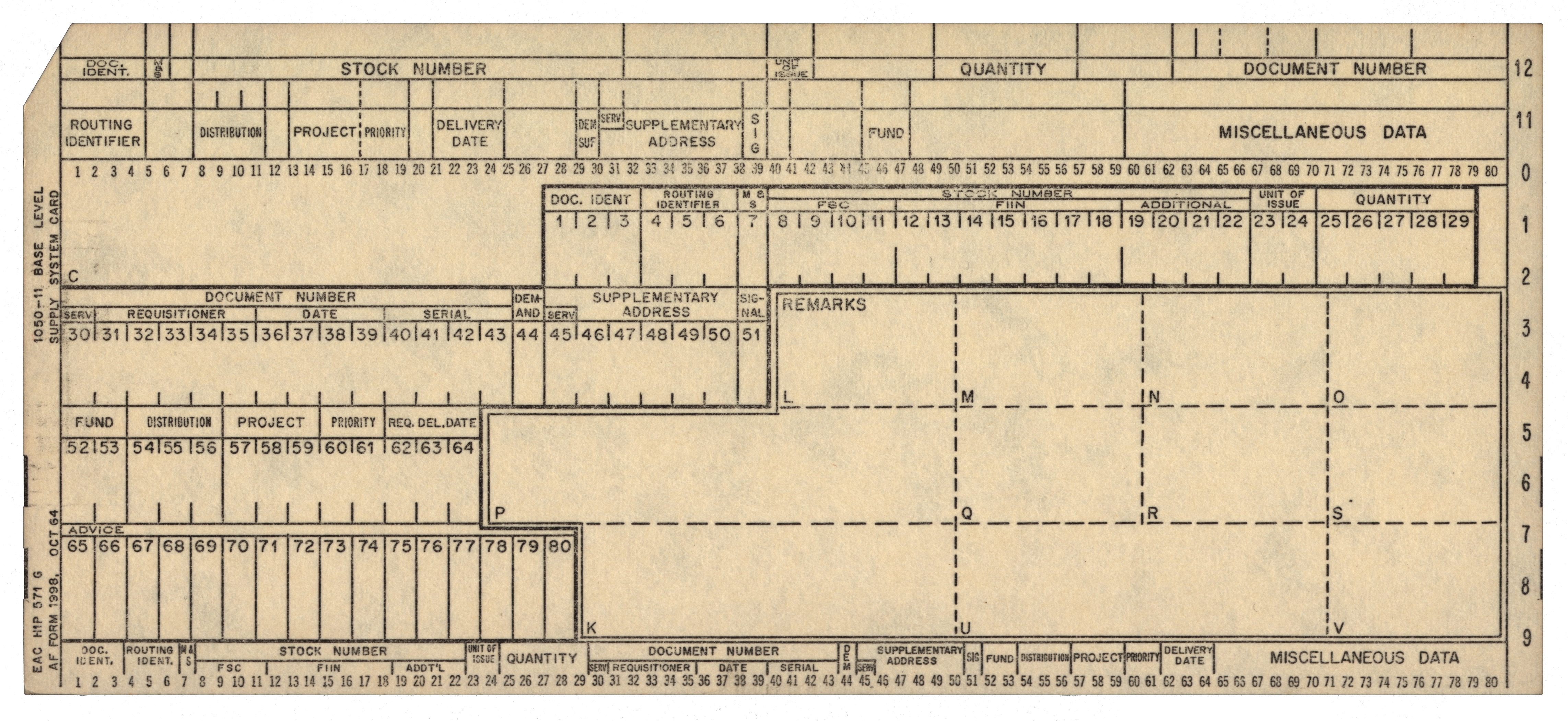 Front of an unpunched card