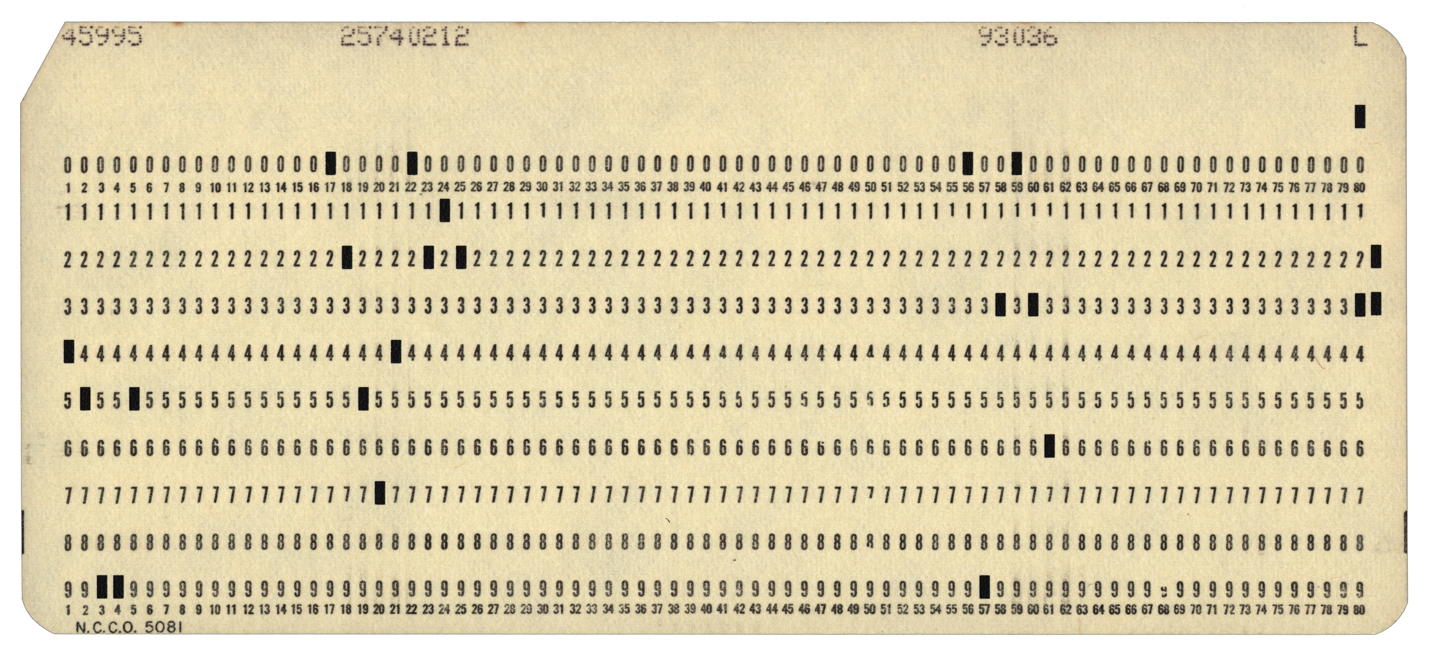 Front of a punched card