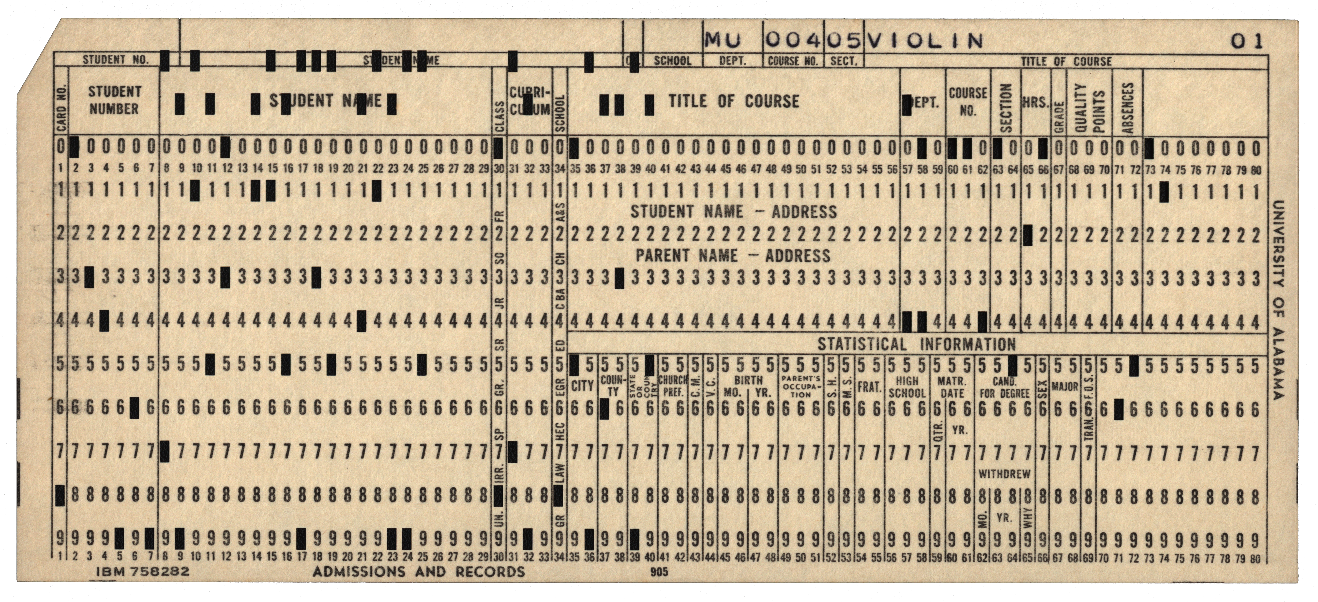 Front of a punched card
