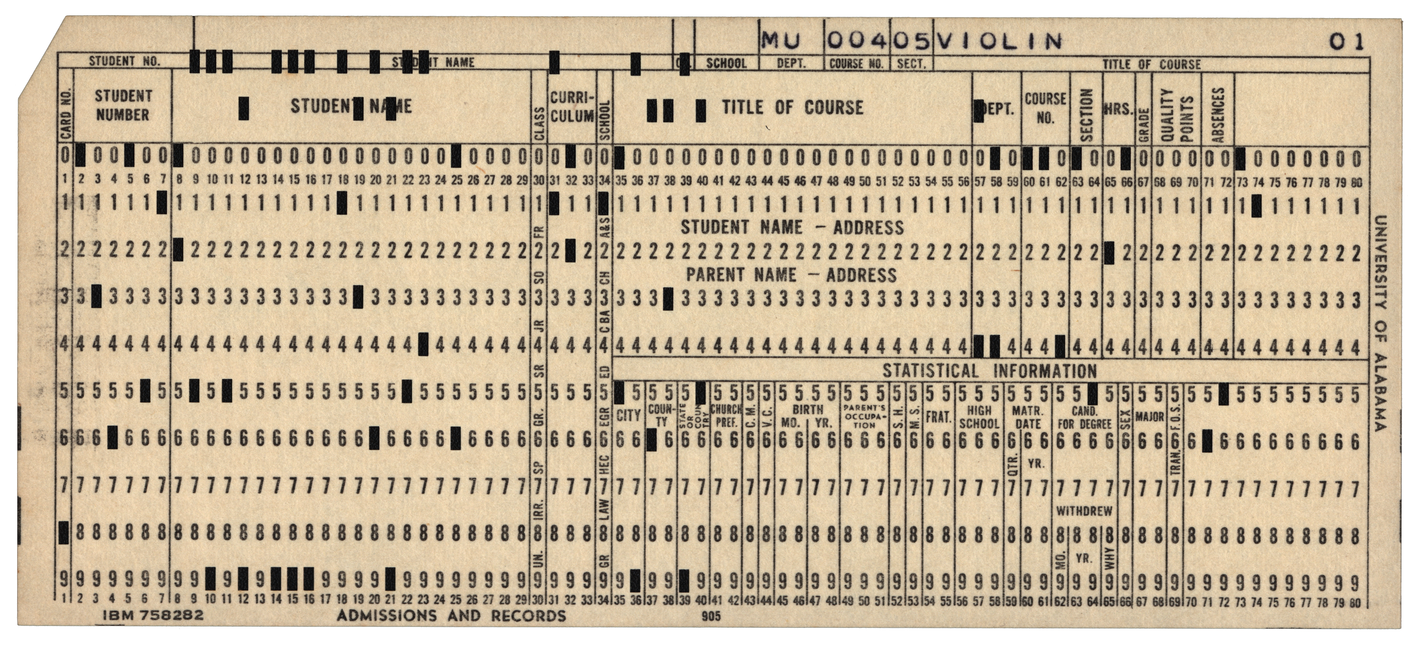 Front of a punched card