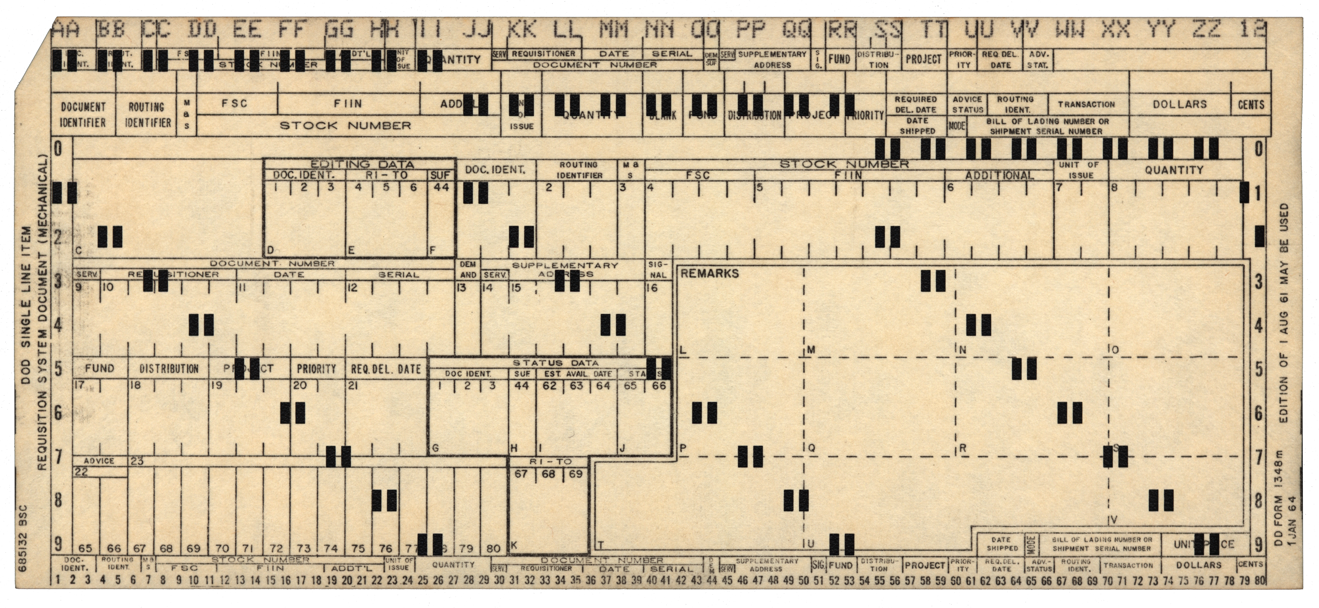 Front of a punched card
