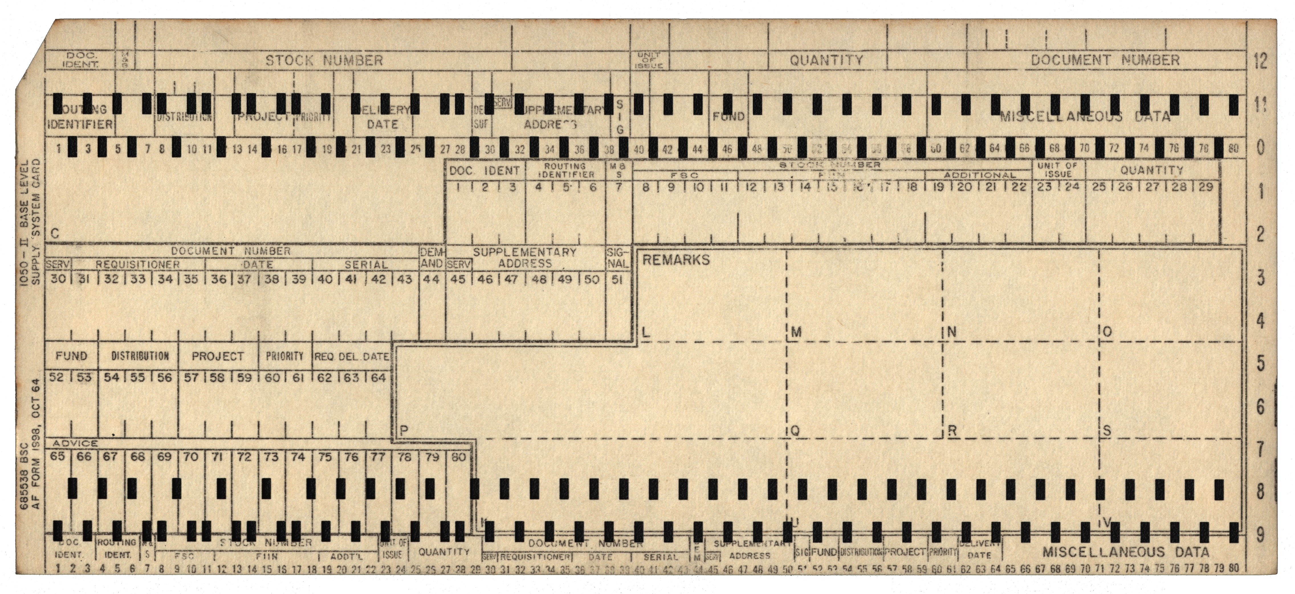 Front of a punched card