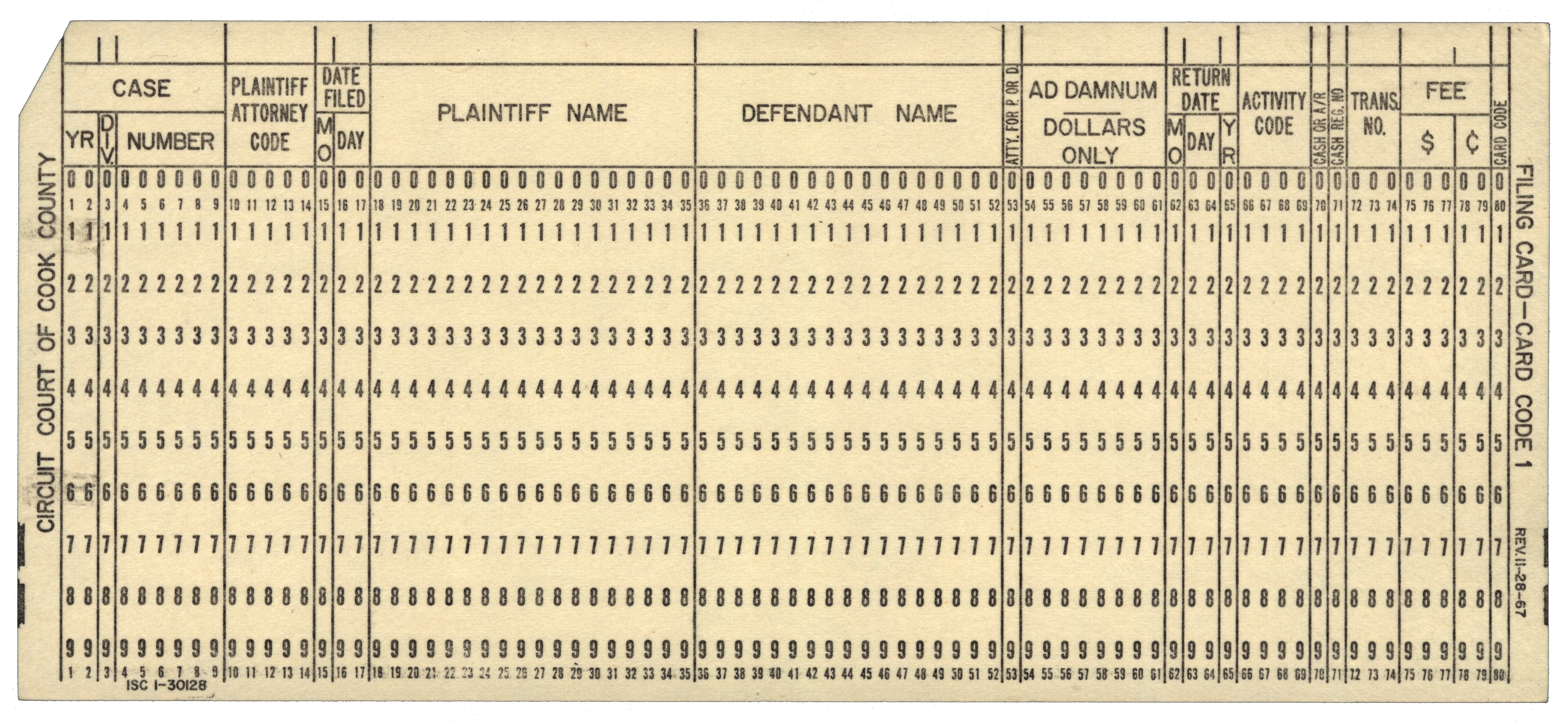 Front of an unpunched card