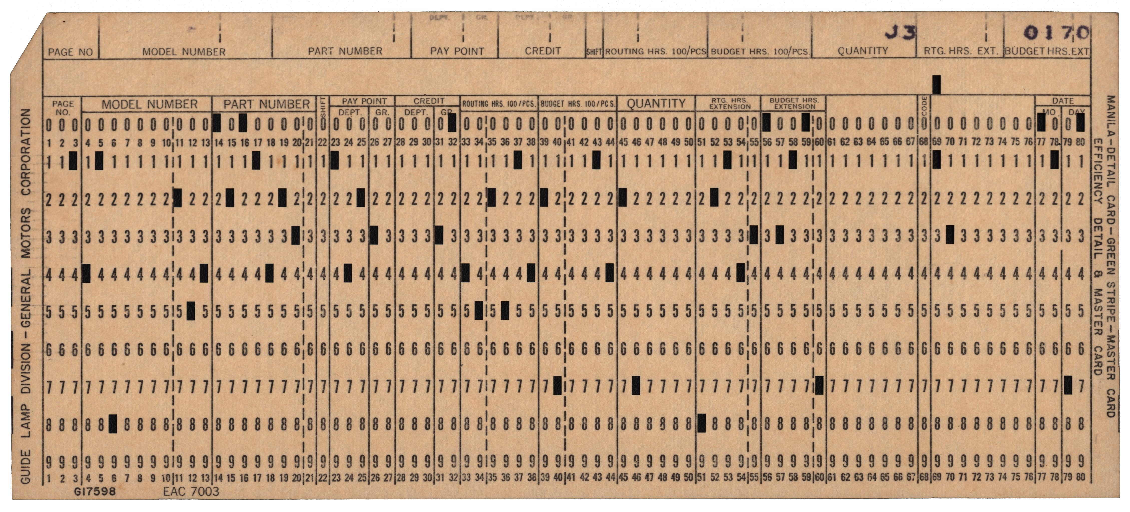 Front of a punched card