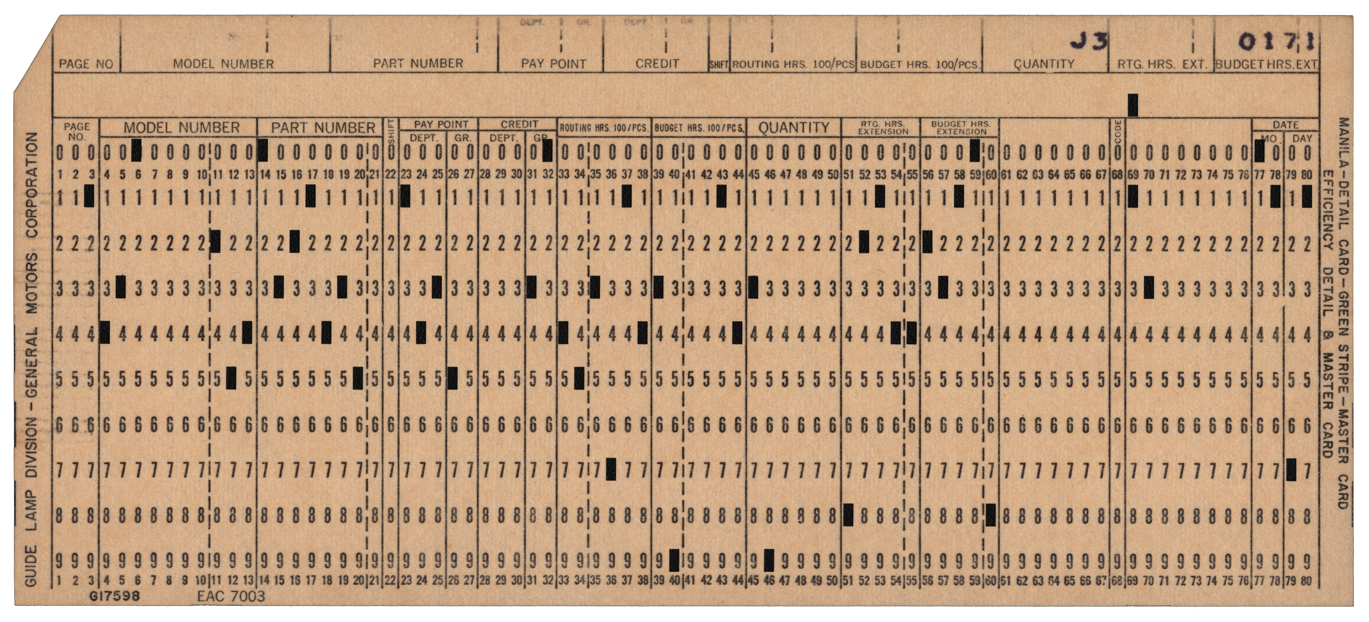 Front of a punched card