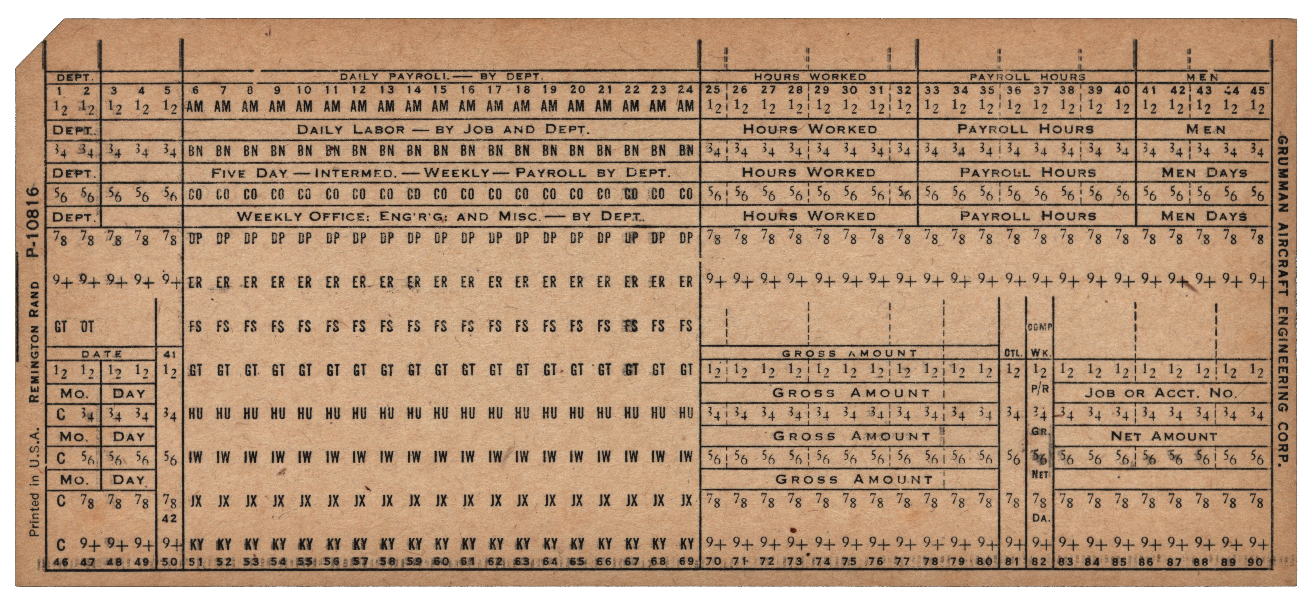 Front of an unpunched card