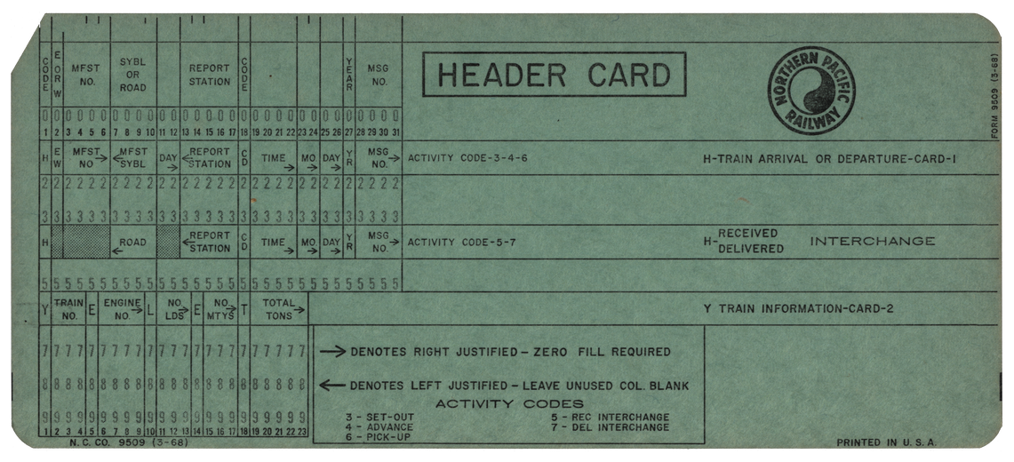 Northern Pacific - H - Train Arrival or Departure Card