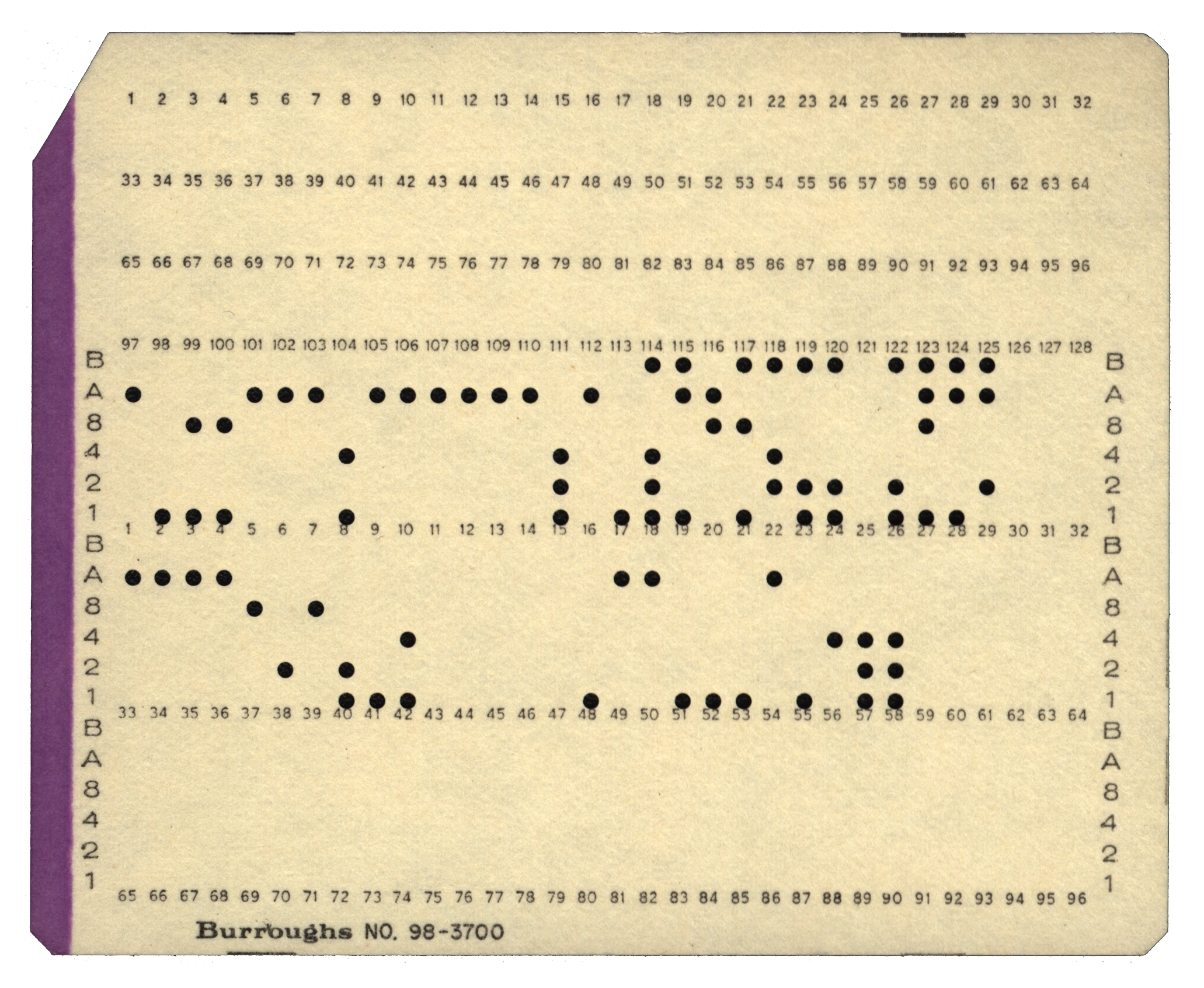 Front of a punched card