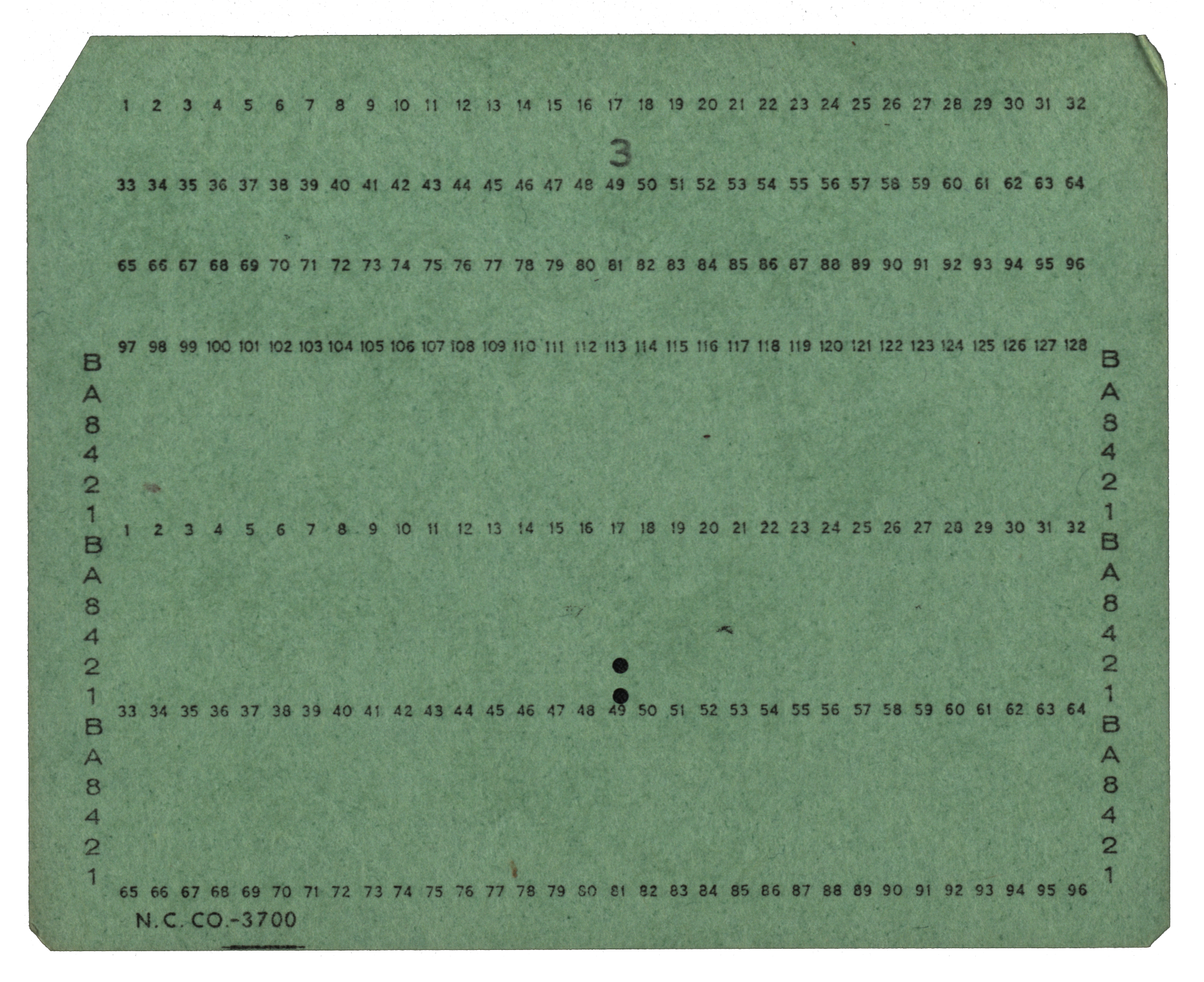 Front of a punched card