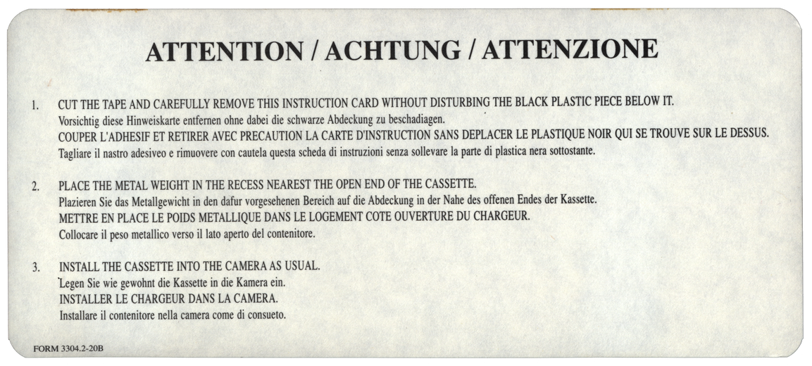 Film-Sort Cartridge Instruction Card