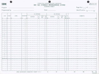 IBM 1401 Symbolic Programming System: Coding Sheet