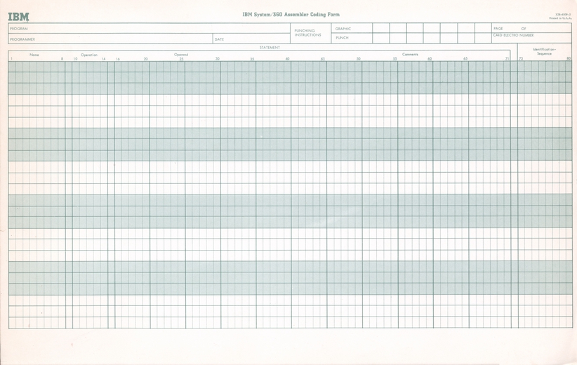 IBM System/360 Assembler Coding Form