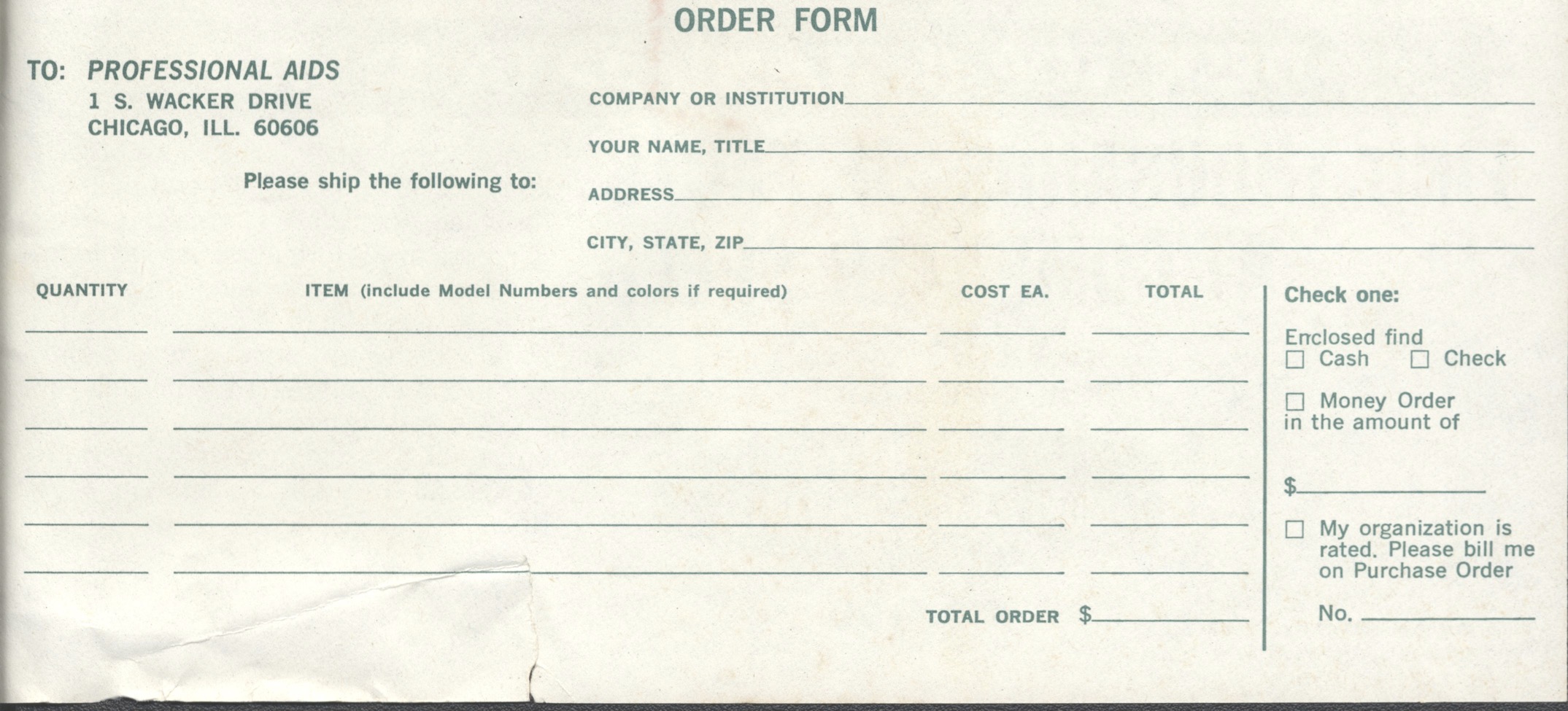 Reverse side - Order From