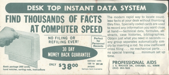 Desk Top Instant Data System Advertisement